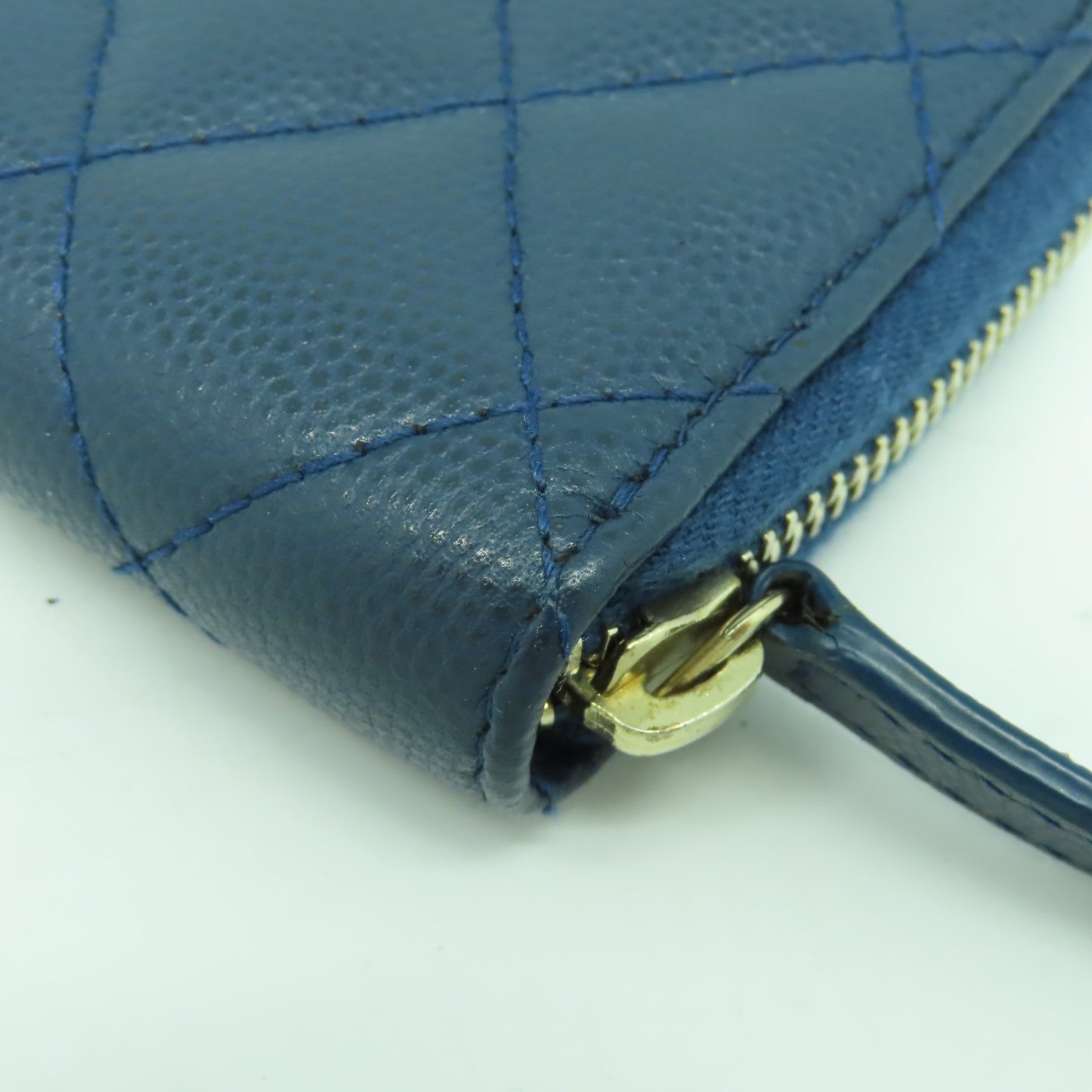 CHANEL 菱格Caviar皮革Coin Case金扣零錢包藍色