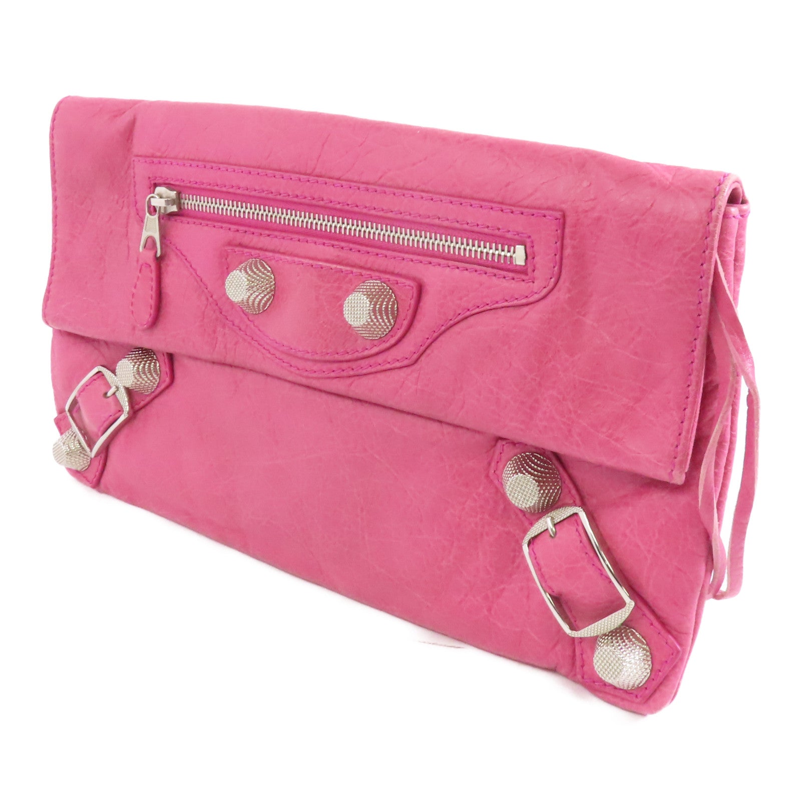 BALENCIAGA 牛皮皮革Clutch Bag銀扣手拿包粉紅色