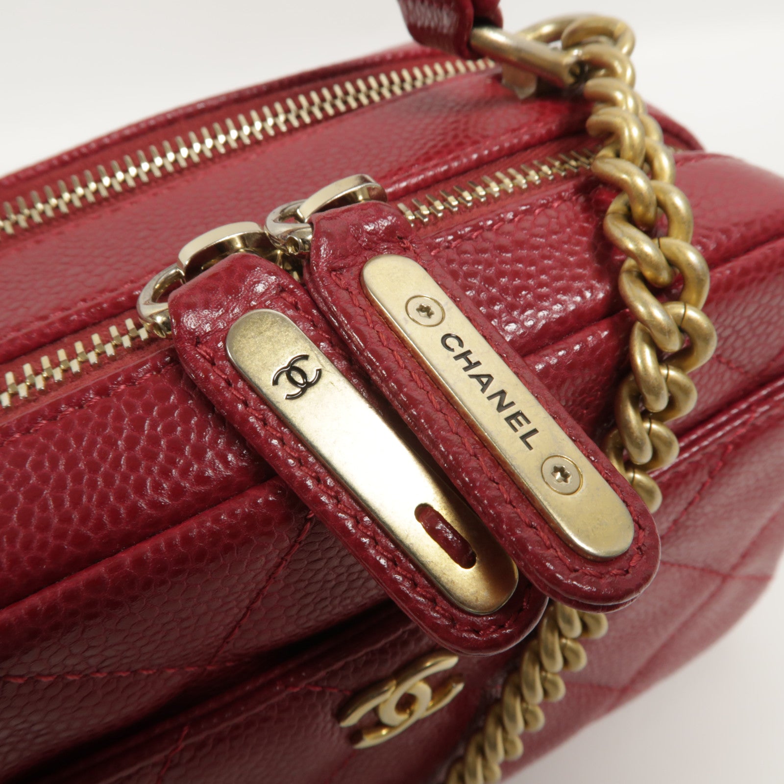 CHANEL 牛皮皮革Top Handle Camera Bag鏈帶肩背袋