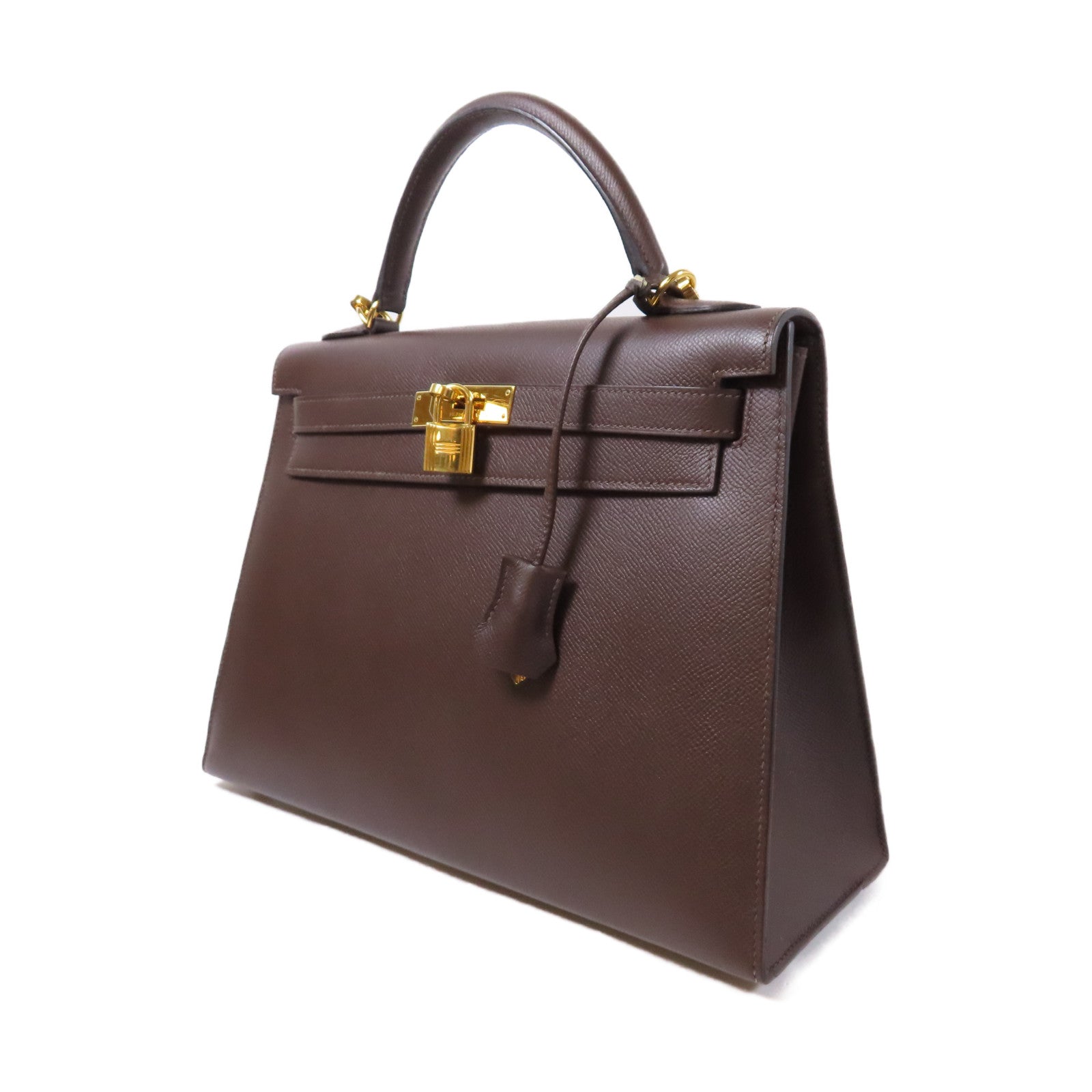 HERMES Epsom皮革Kelly 32金扣手挽肩背兩用袋咖啡色