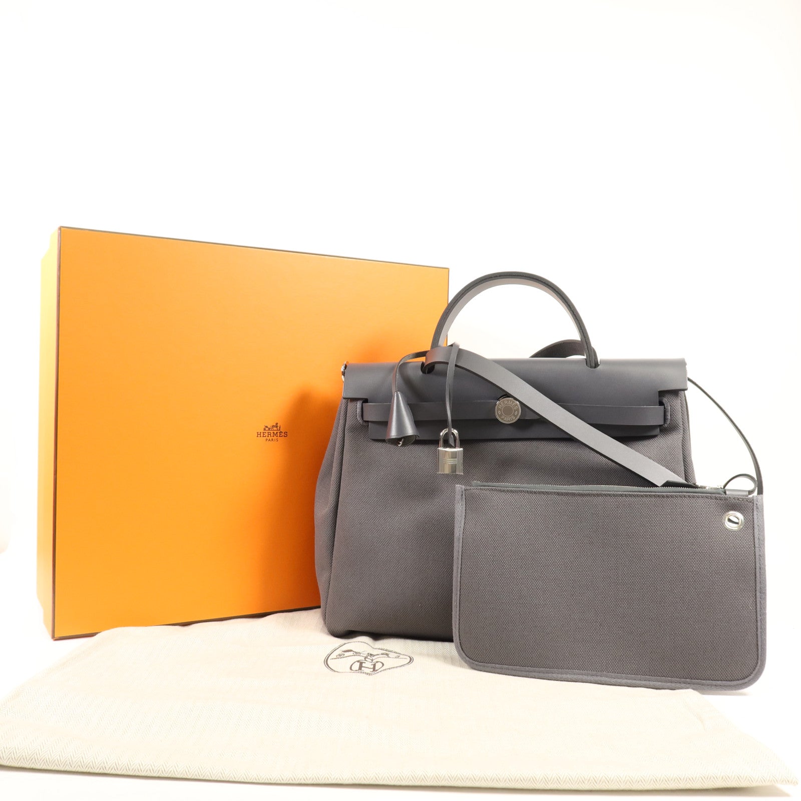 HERMES 帆布Herbag 31銀扣手挽肩背兩用袋Ardoise