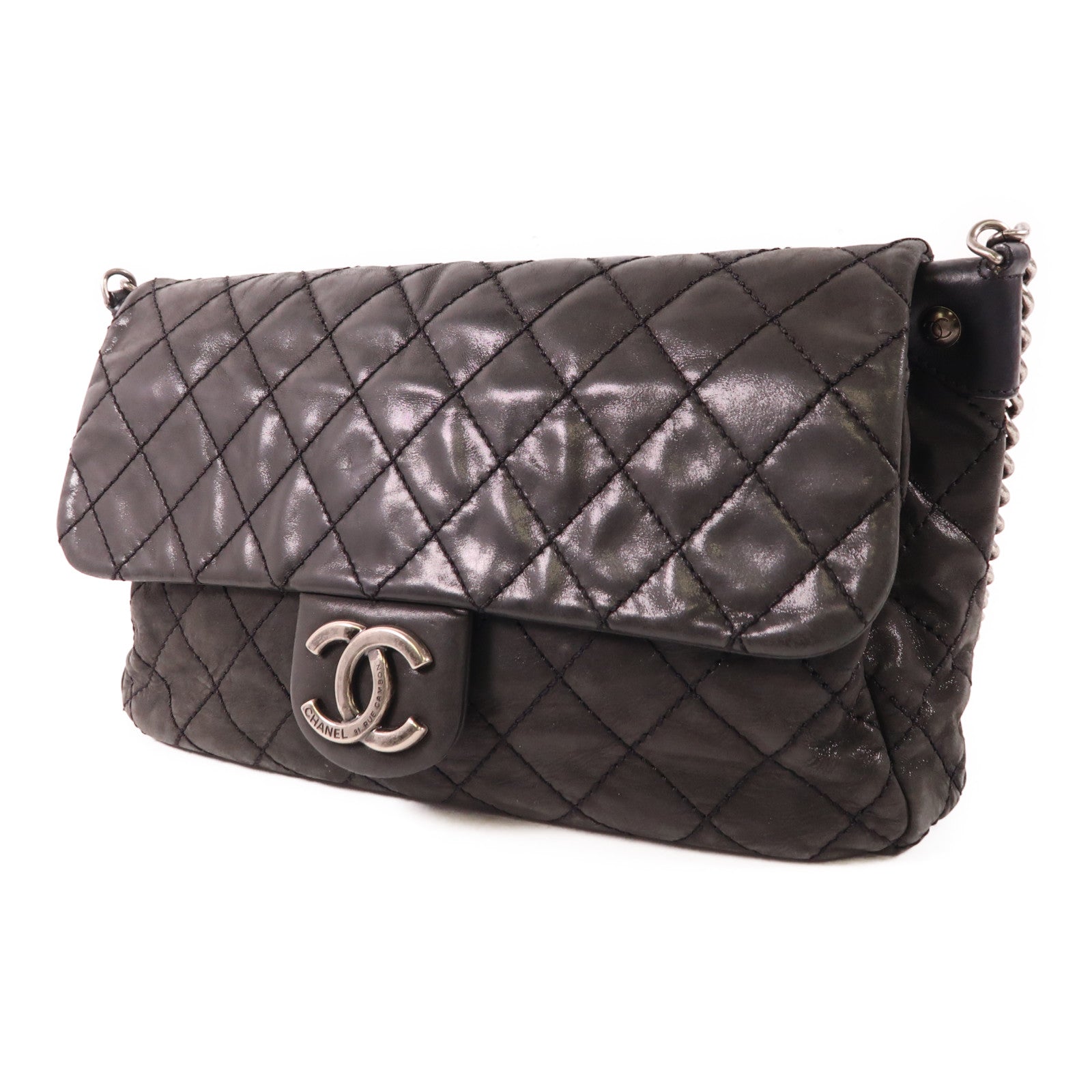 CHANEL CC SHW Chain Shoulder Bag Leather Black