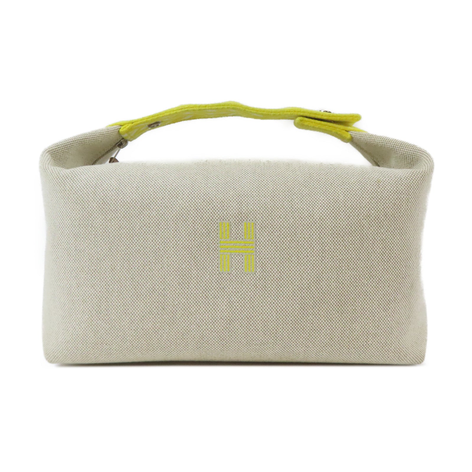 HERMES 帆布Bride A Brac GM銀扣手挽袋米色/黃色