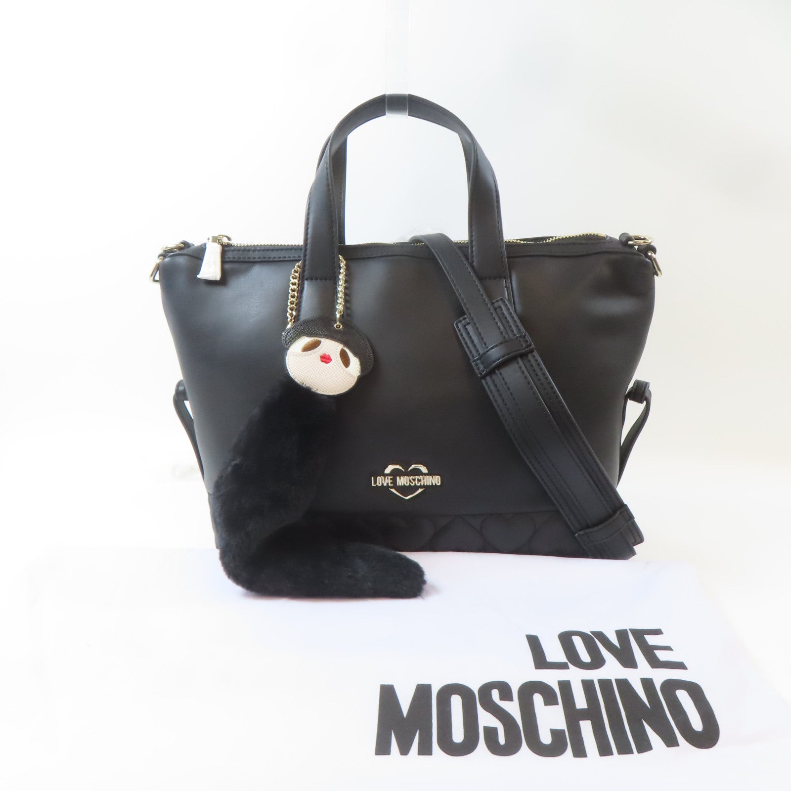 MOSCHINO 塗層帆布2 Way Shoulder金扣手挽肩背兩用袋黑色
