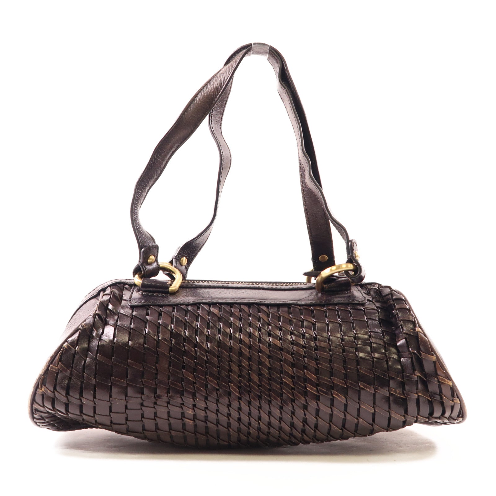 COLE HAAN GHW Shoulder Bag Handbag Calfskin Leather Dark Brown