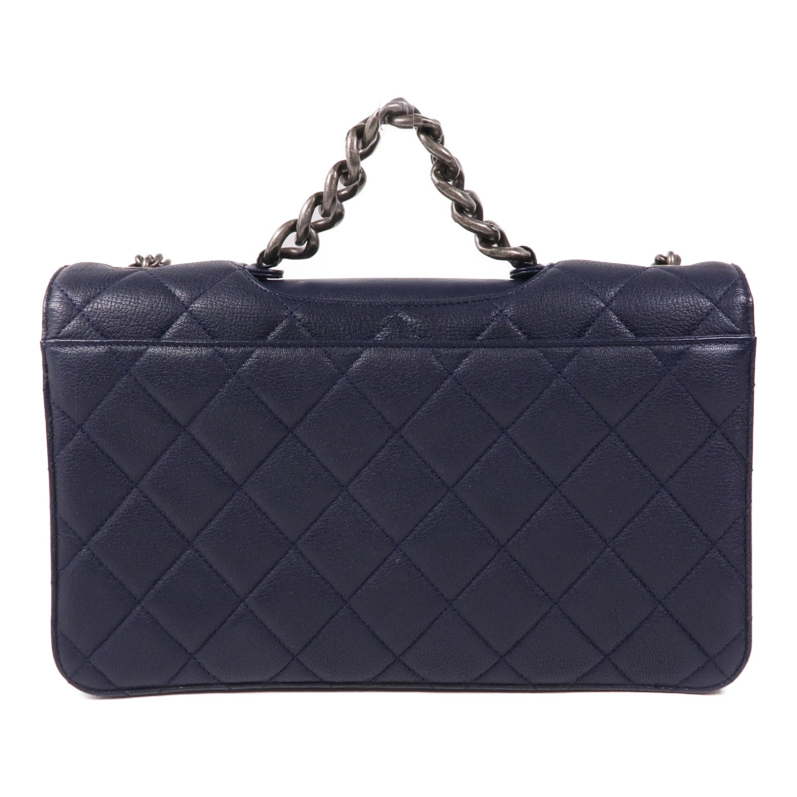 CHANEL 牛皮皮革Chain Shoulder銀扣手挽肩背兩用袋