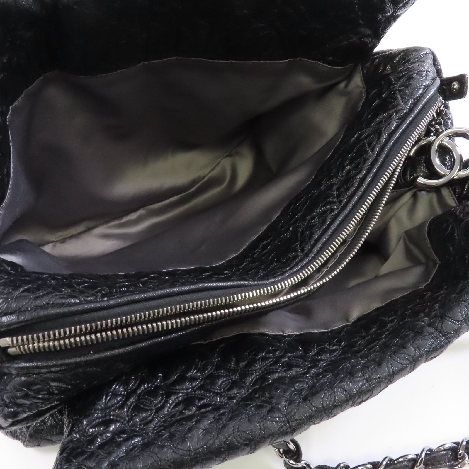CHANEL 漆皮皮革Chain Shoulder銀扣鏈帶肩背袋黑色