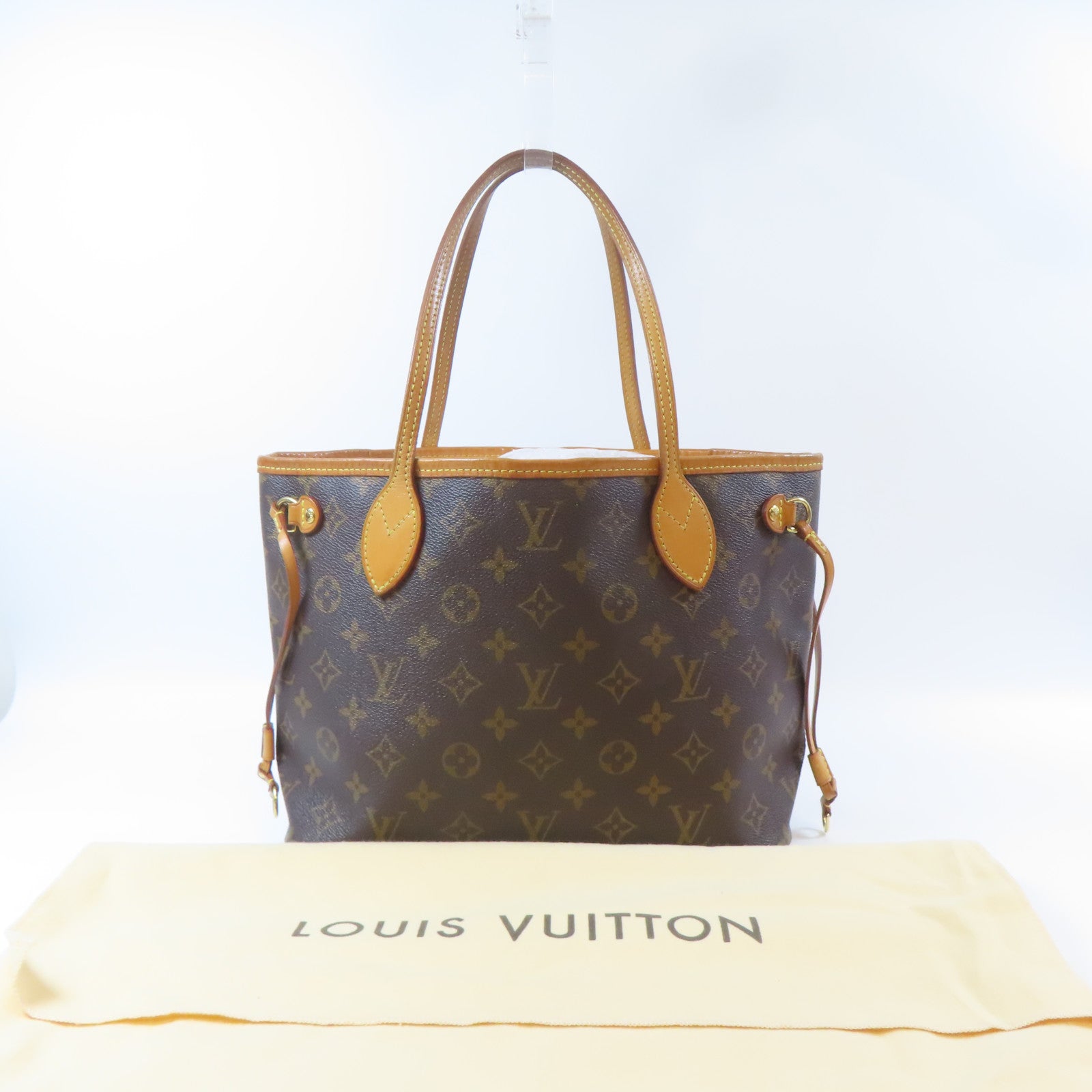 LOUIS VUITTON Monogram Neverfull PM金扣手挽袋啡色