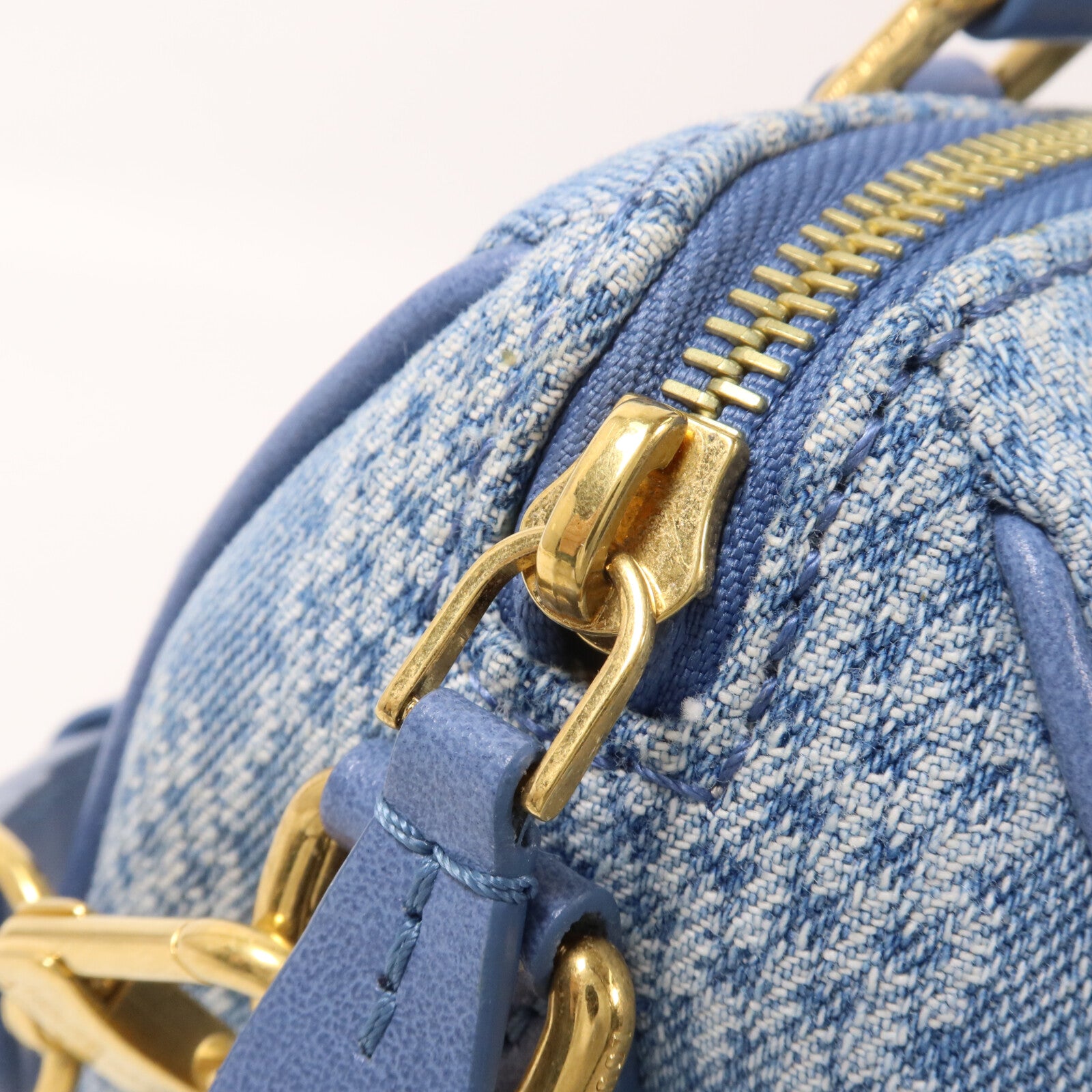 LOUIS VUITTON Damier Denim/牛皮皮革Speedy Bandouliere 18手挽肩背兩用袋
