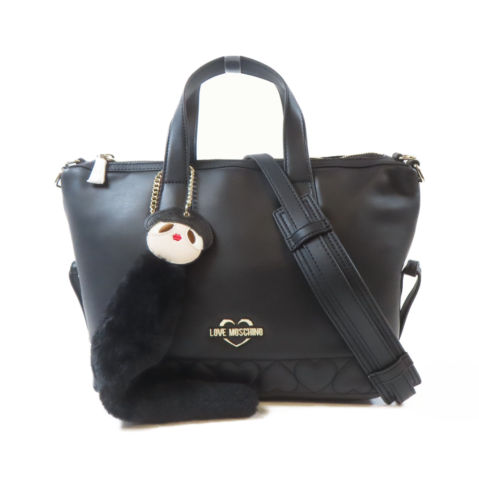 MOSCHINO 塗層帆布2 Way Shoulder金扣手挽肩背兩用袋黑色