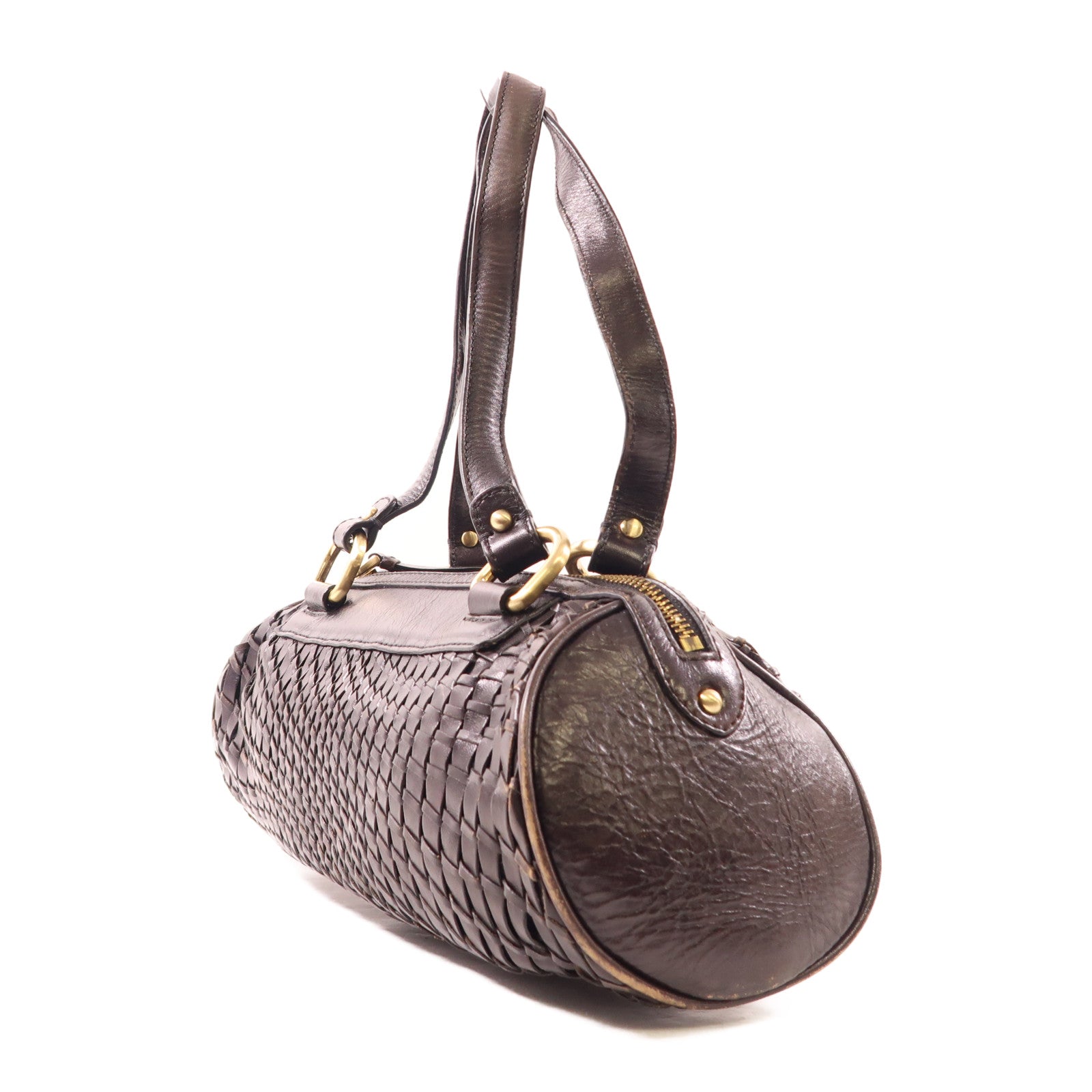 COLE HAAN GHW Shoulder Bag Handbag Calfskin Leather Dark Brown