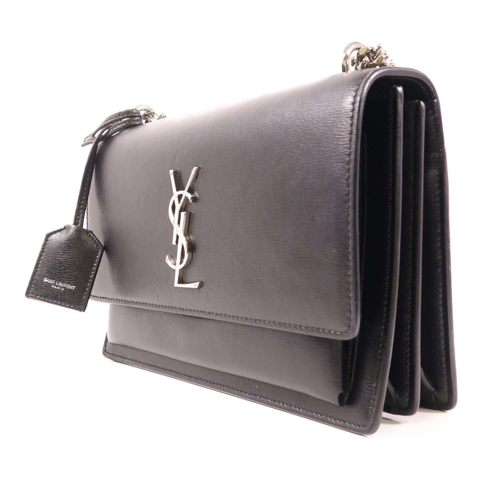 SAINT LAURENT 牛皮皮革Sunset Medium銀扣鏈帶肩背袋