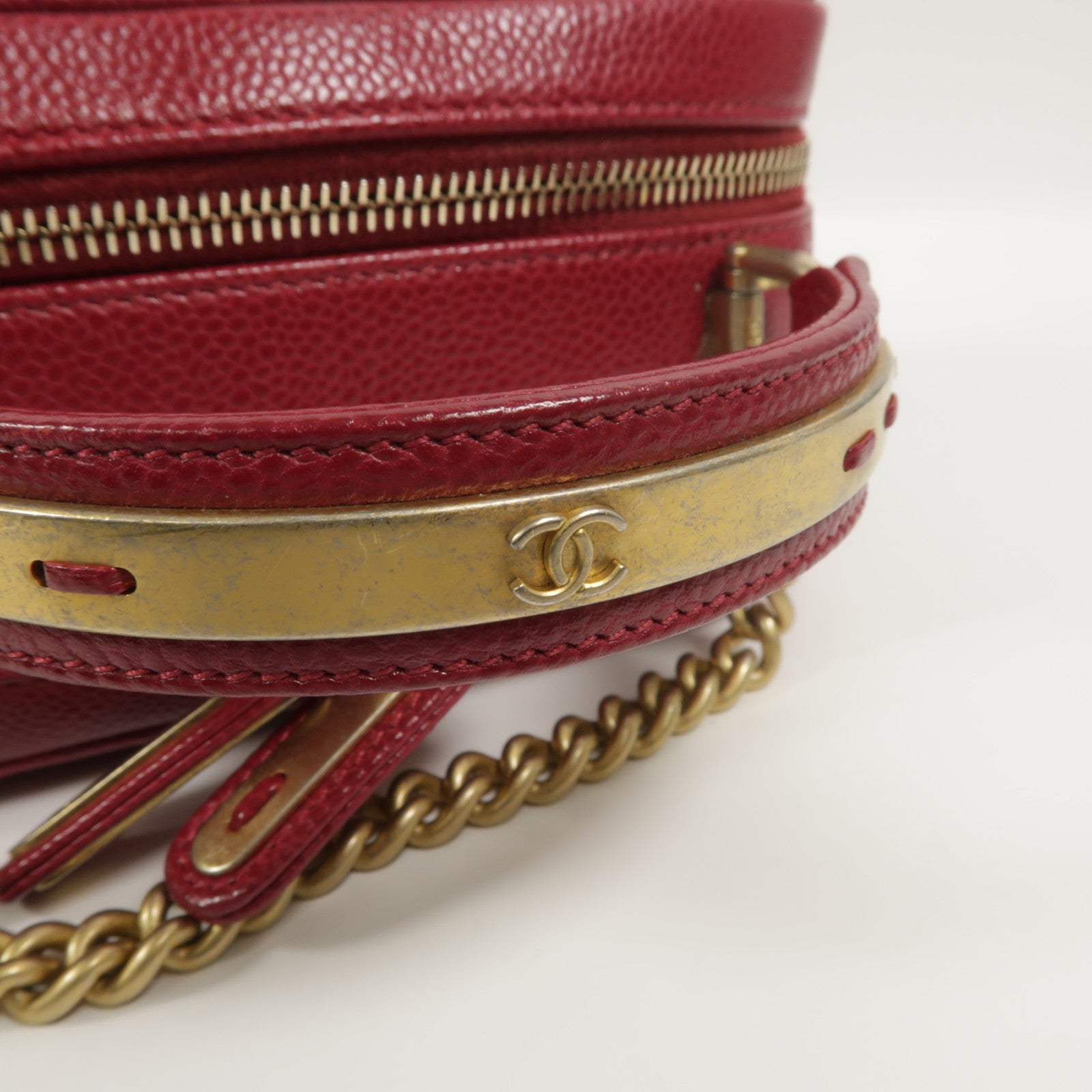 CHANEL 牛皮皮革Top Handle Camera Bag鏈帶肩背袋