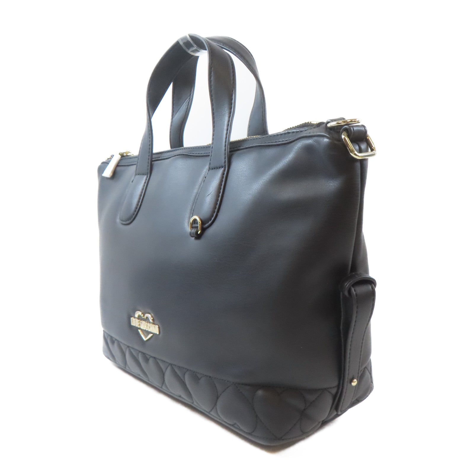 MOSCHINO 塗層帆布2 Way Shoulder金扣手挽肩背兩用袋黑色