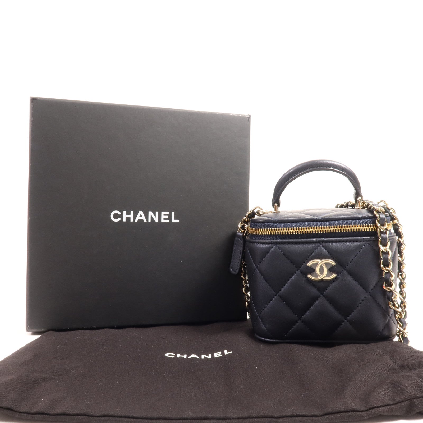 CHANEL 羊皮皮革Vanity Case金扣手挽肩背兩用袋