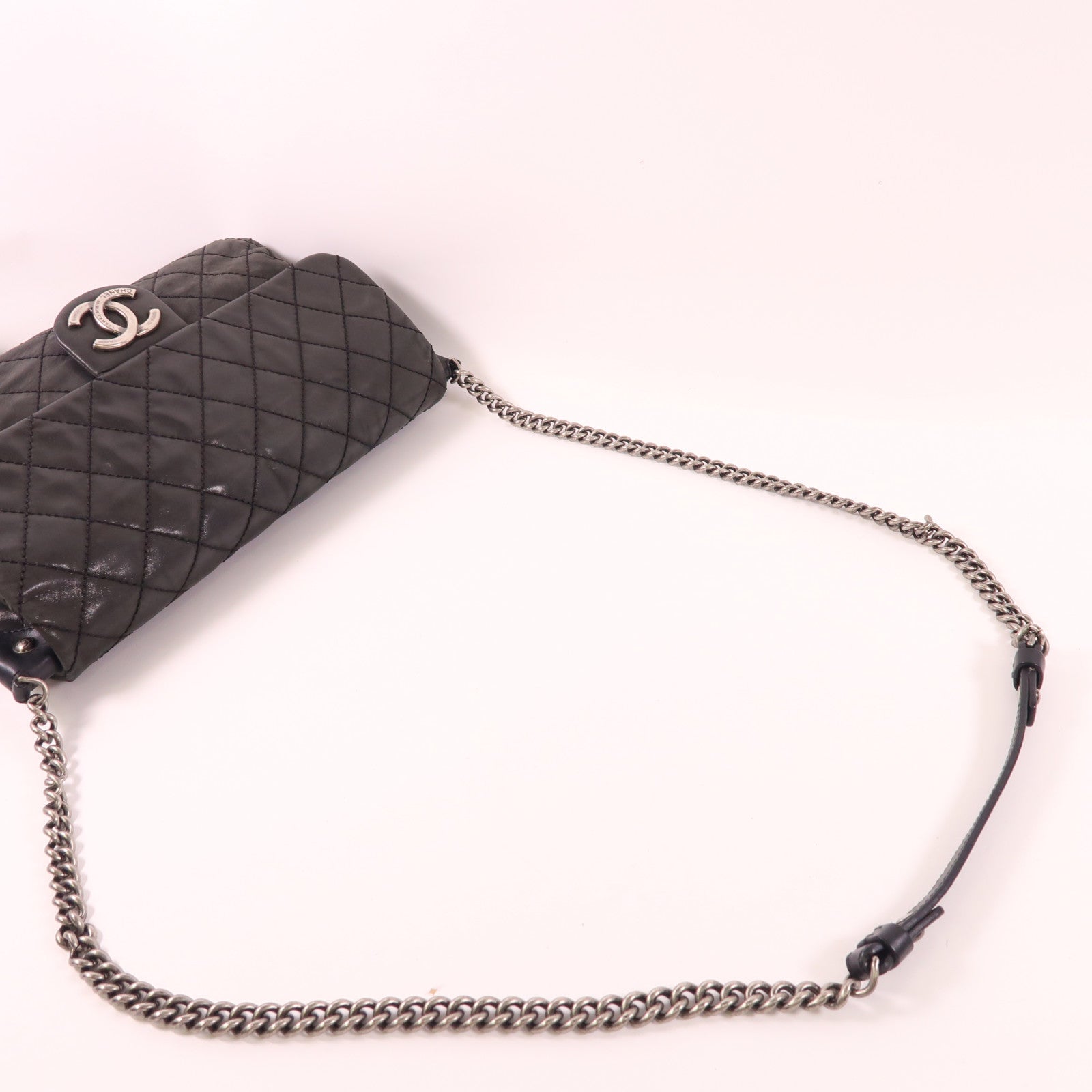 CHANEL CC SHW Chain Shoulder Bag Leather Black