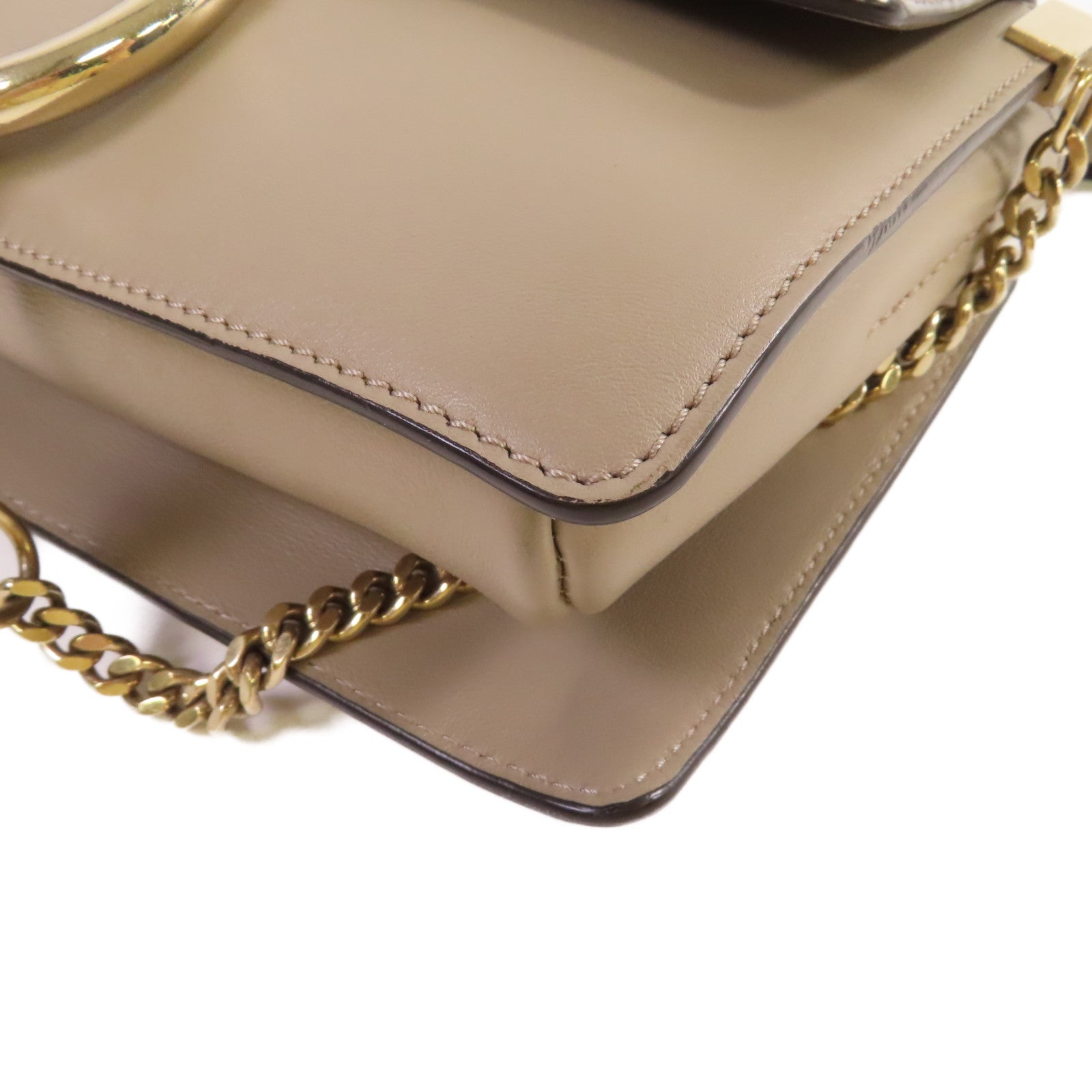 Chloe 牛皮皮革/麂皮皮革Faye Small Bag Shoulder Bag金扣鏈帶肩背袋灰色