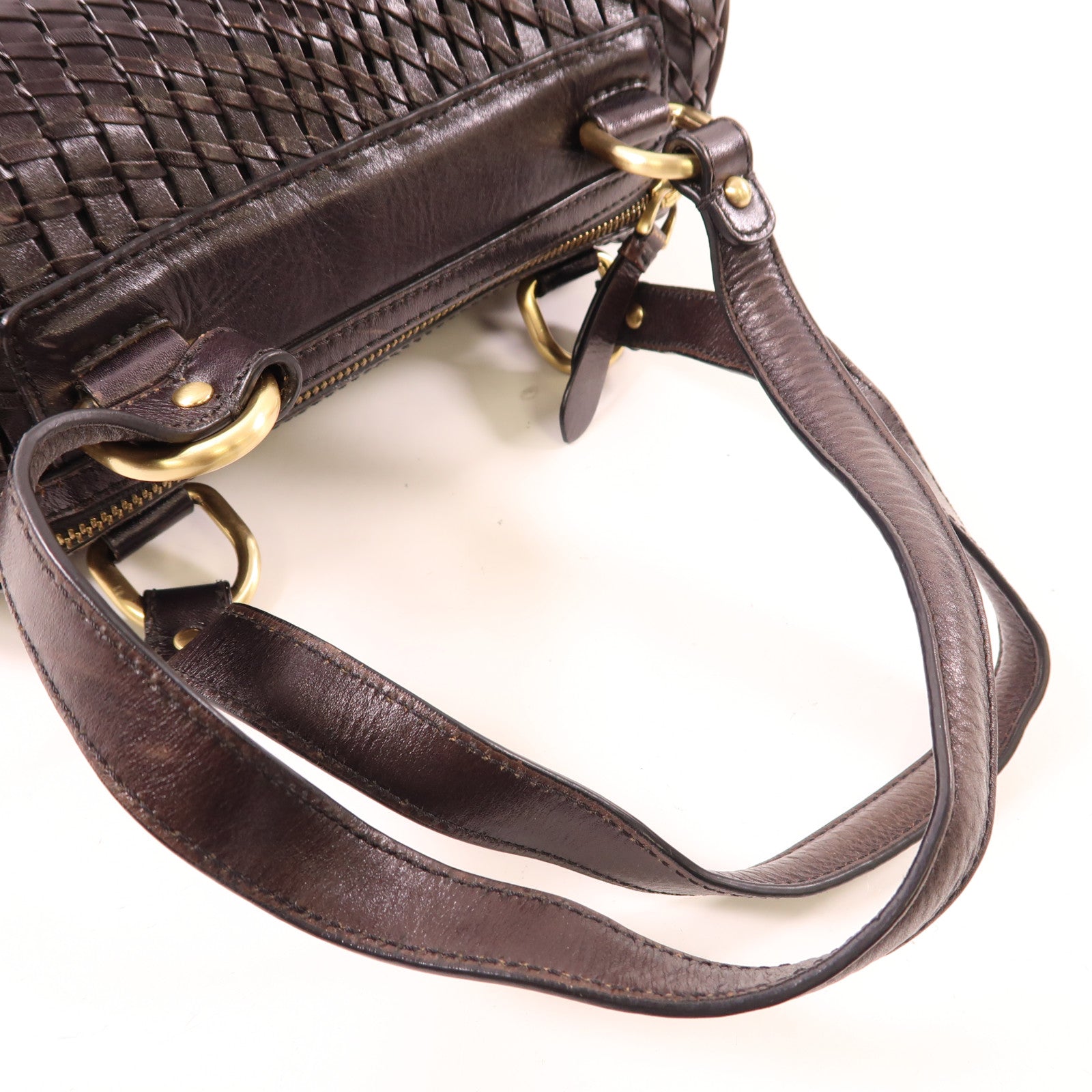 COLE HAAN GHW Shoulder Bag Handbag Calfskin Leather Dark Brown