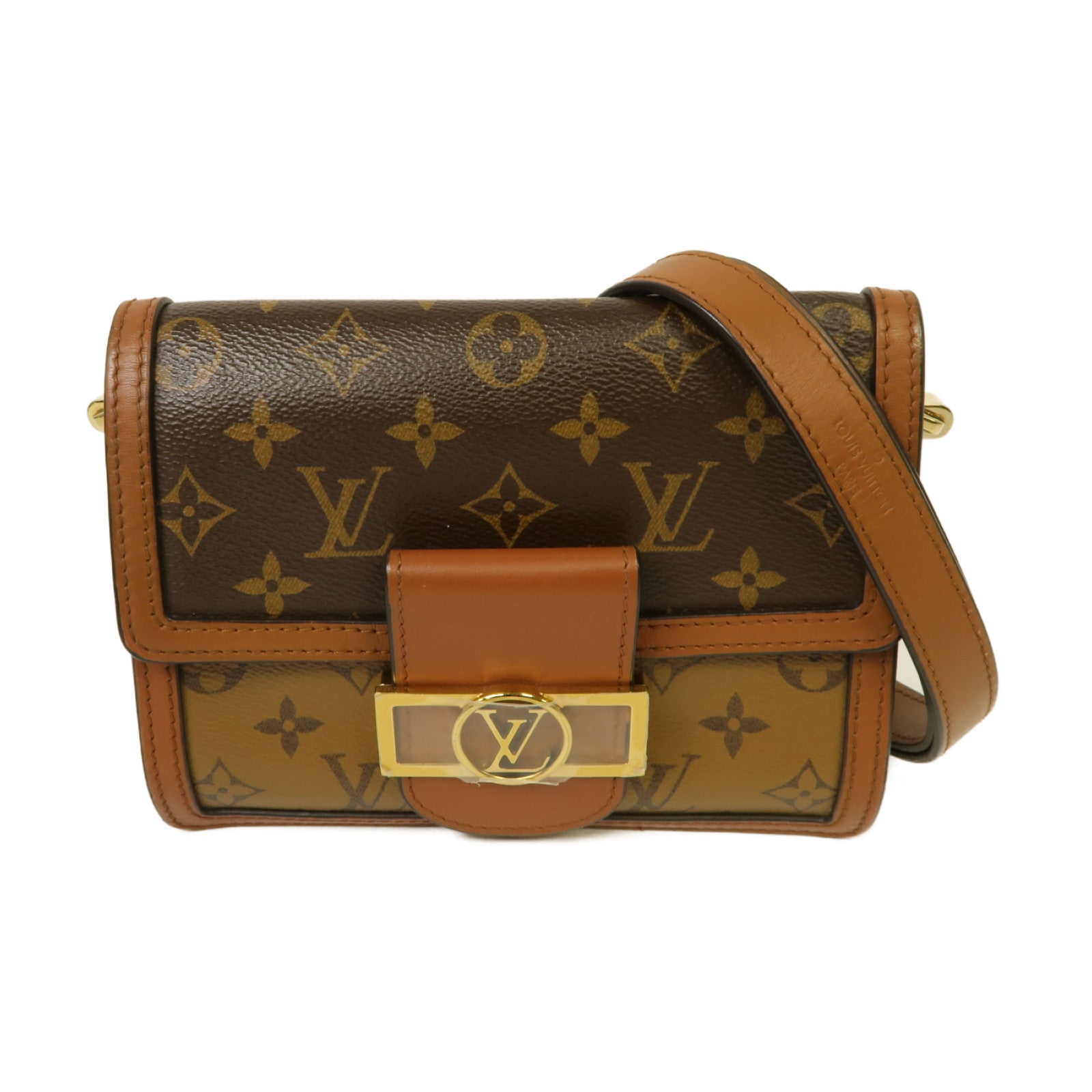 LOUIS VUITTON 【激減優惠】Monogram Reverse Mini Dauphine金扣肩背袋棕色