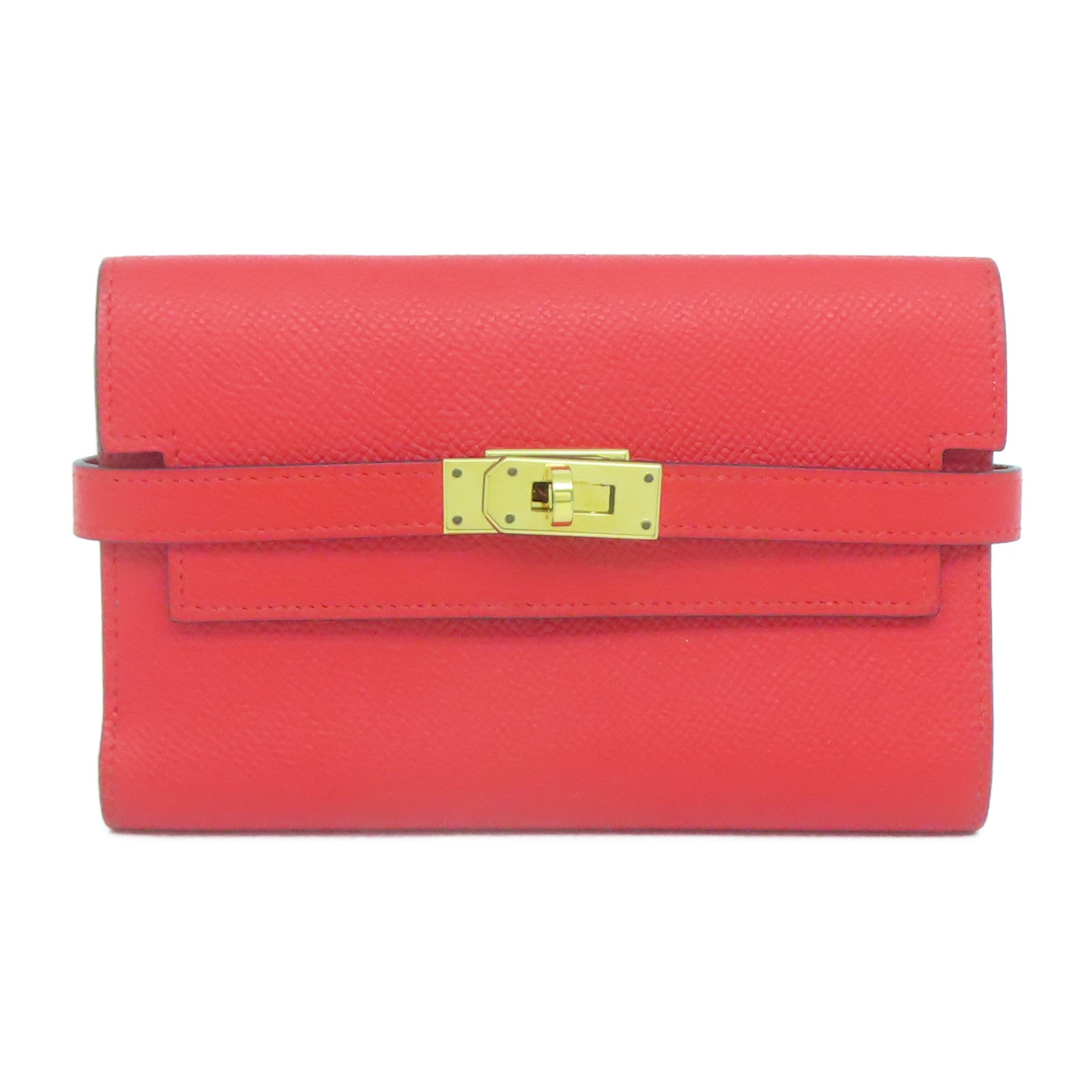 HERMES **【清倉大減價】Veau Epsom皮革Kelly Wallet金扣錢包紅色