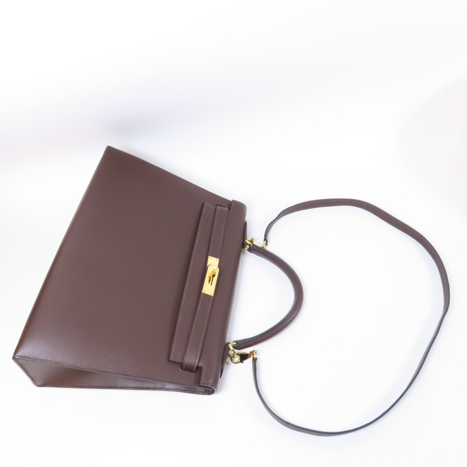 HERMES Epsom皮革Kelly 32金扣手挽肩背兩用袋咖啡色