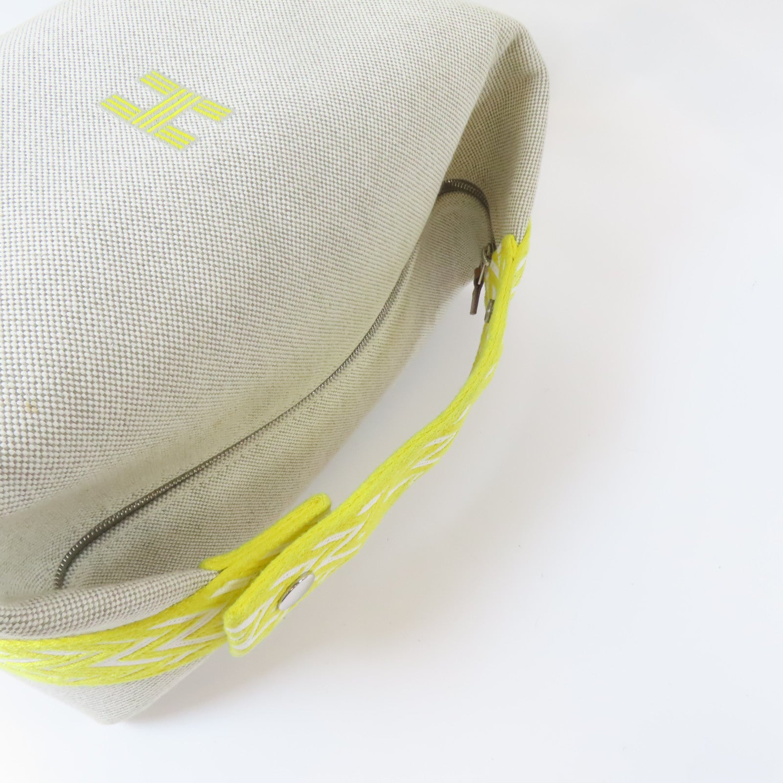 HERMES 帆布Bride A Brac GM銀扣手挽袋米色/黃色