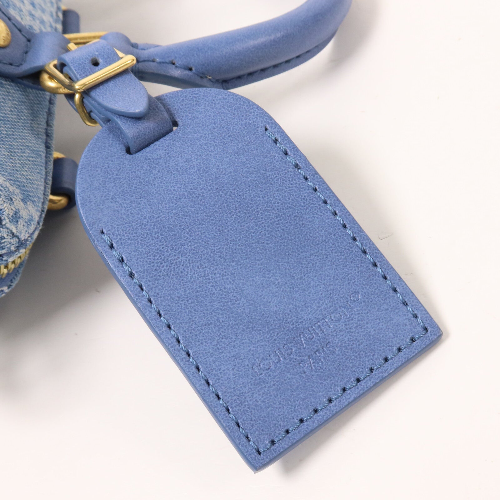 LOUIS VUITTON Damier Denim/牛皮皮革Speedy Bandouliere 18手挽肩背兩用袋