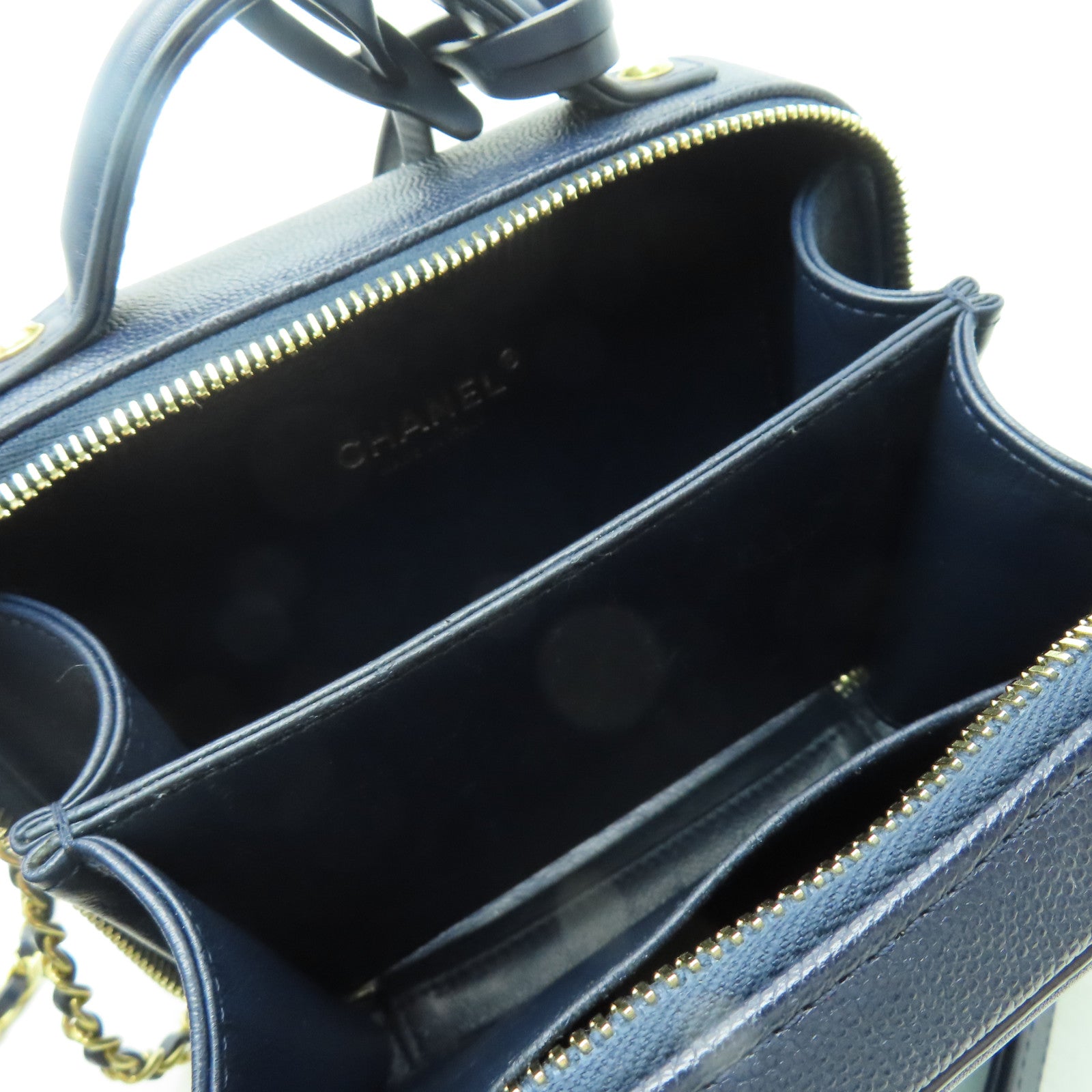 CHANEL **【激減優惠】菱格牛皮皮革Vanity Case金扣手挽肩背兩用袋藍色