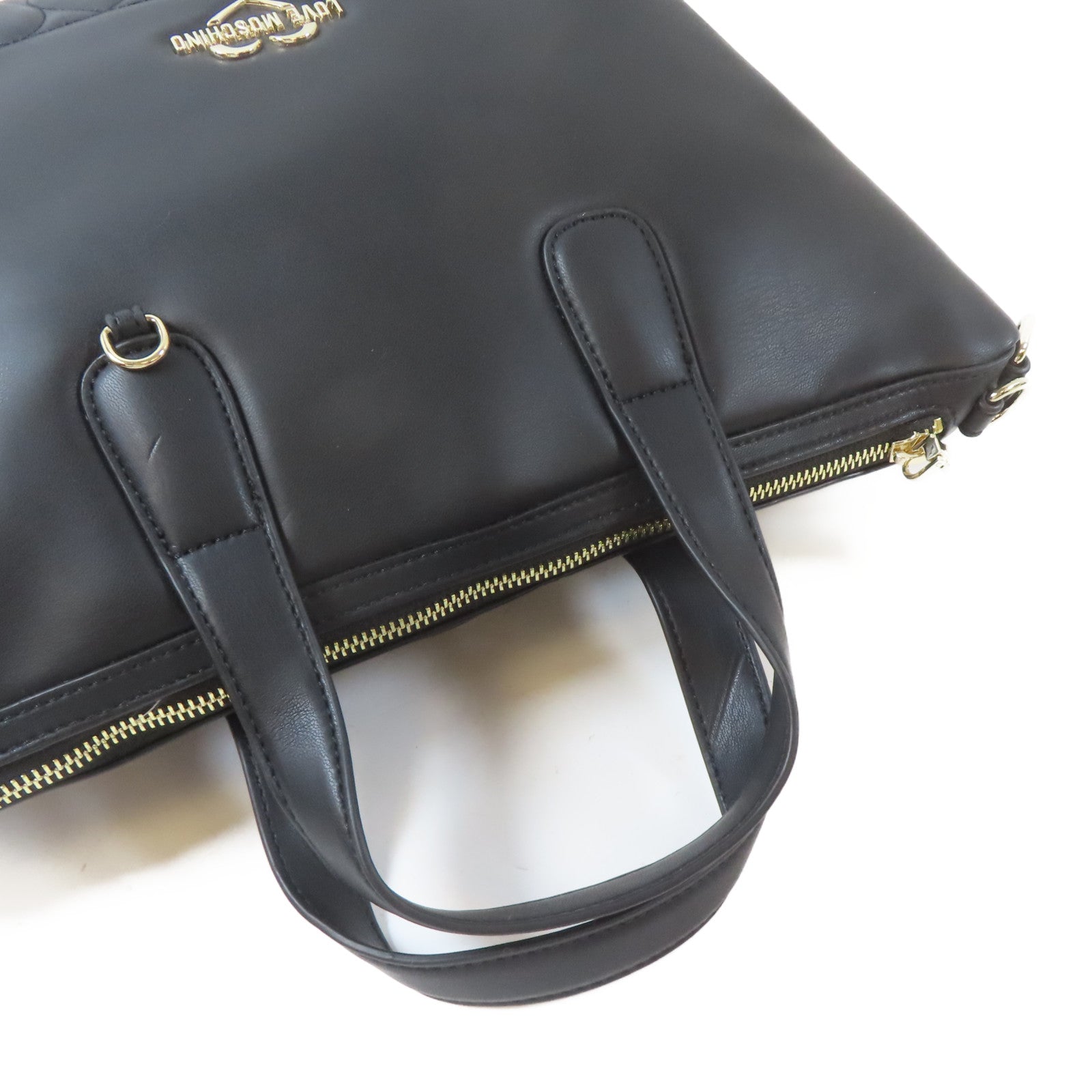 MOSCHINO 塗層帆布2 Way Shoulder金扣手挽肩背兩用袋黑色