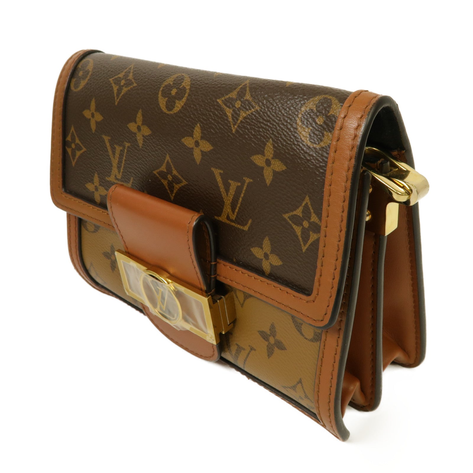 LOUIS VUITTON 【激減優惠】Monogram Reverse Mini Dauphine金扣肩背袋棕色