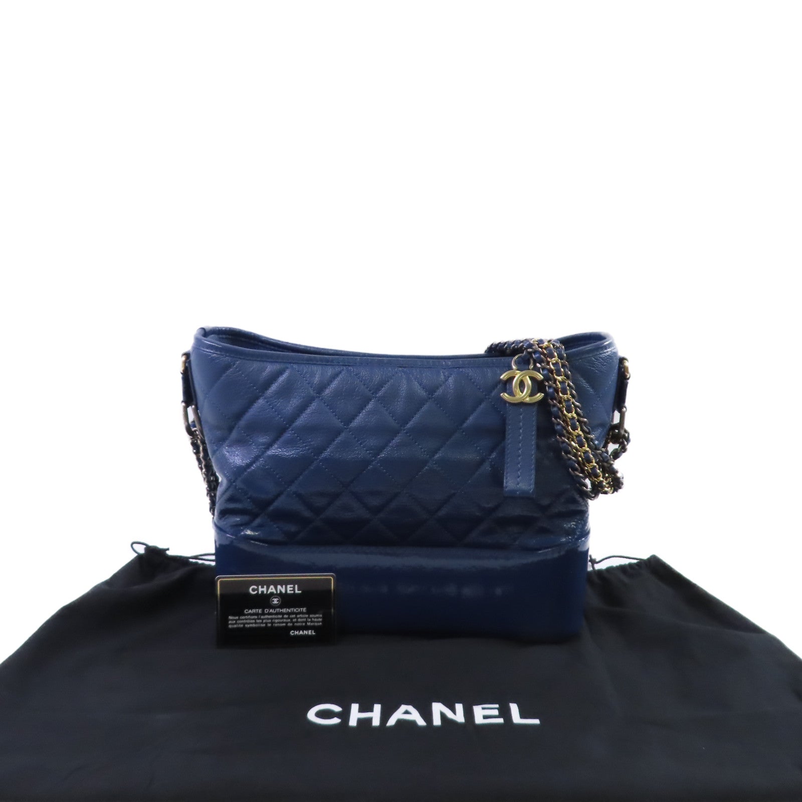 CHANEL 【激減優惠】菱格羊皮皮革Gabrielle MM Chain Shoulder Bag金扣鏈帶肩背袋藍色