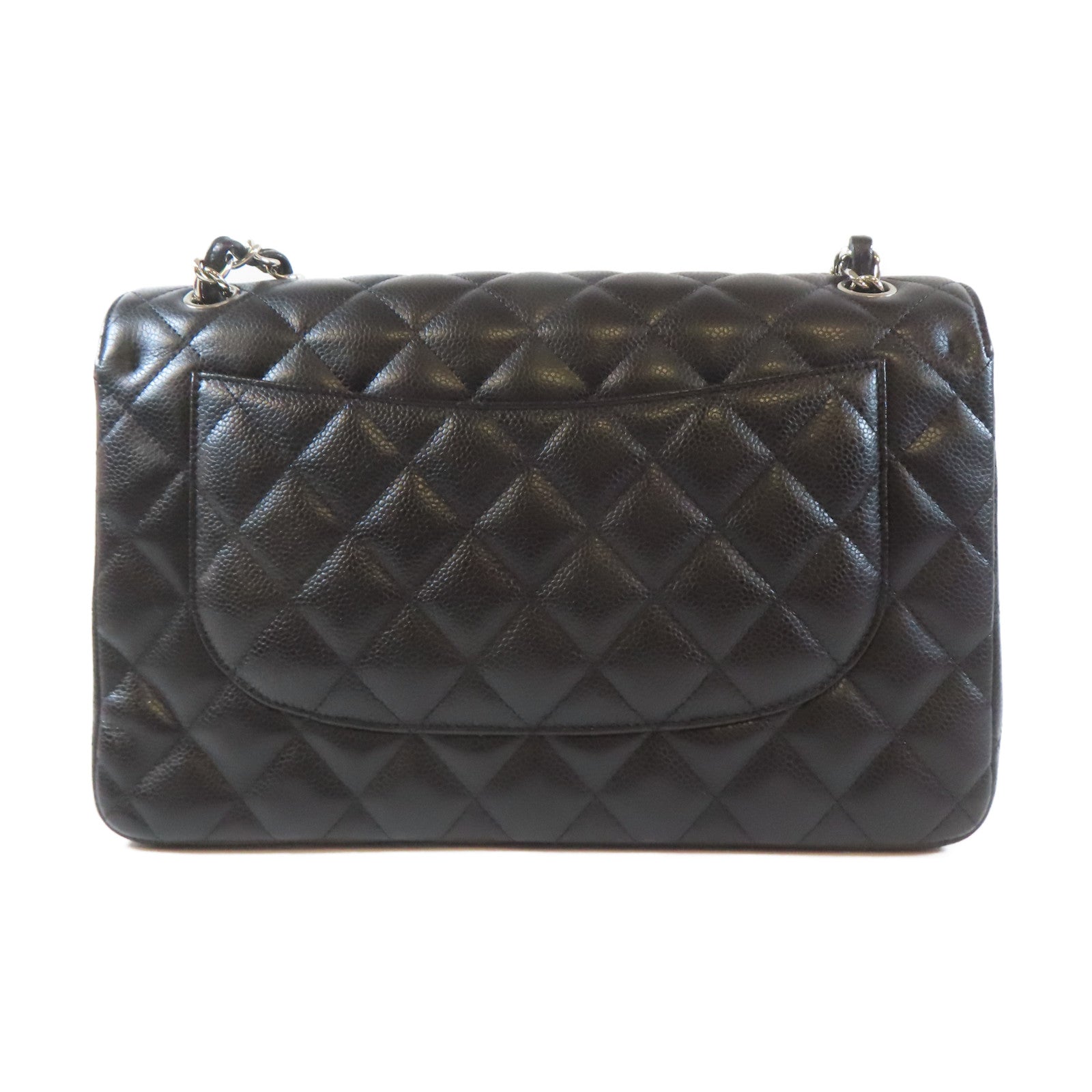 CHANEL 菱格Caviar皮革Classic銀扣鏈帶肩背袋黑色
