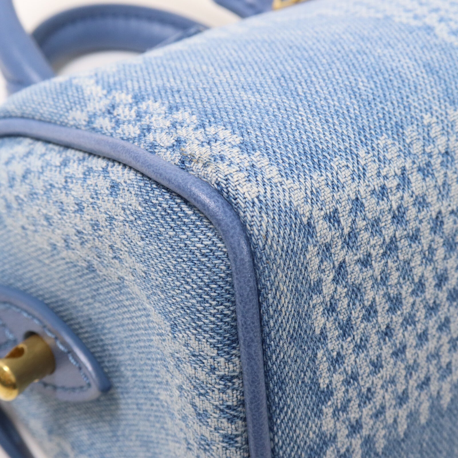 LOUIS VUITTON Damier Denim/牛皮皮革Speedy Bandouliere 18手挽肩背兩用袋