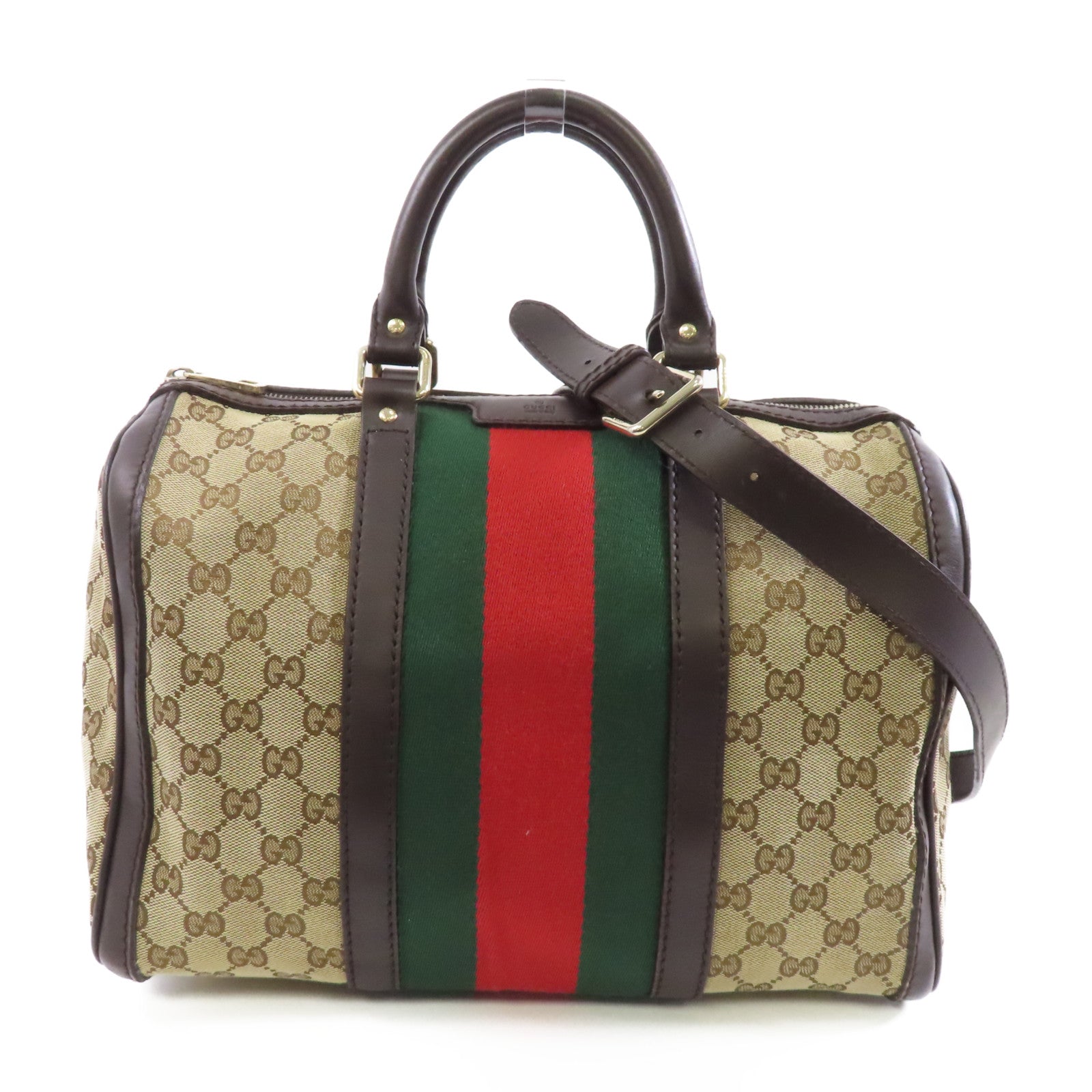 GUCCI 【激減優惠】帆布/皮革2 Way Boston Bag金扣手挽肩背兩用袋啡色