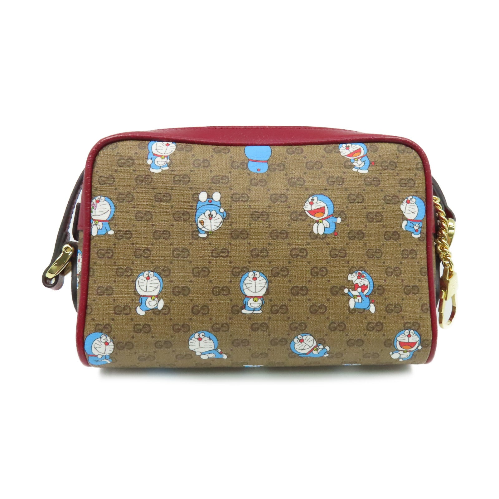 GUCCI 【激減優惠】塗層帆布Doraemon Mini Shoulder Bag金扣肩背袋啡色/酒紅色