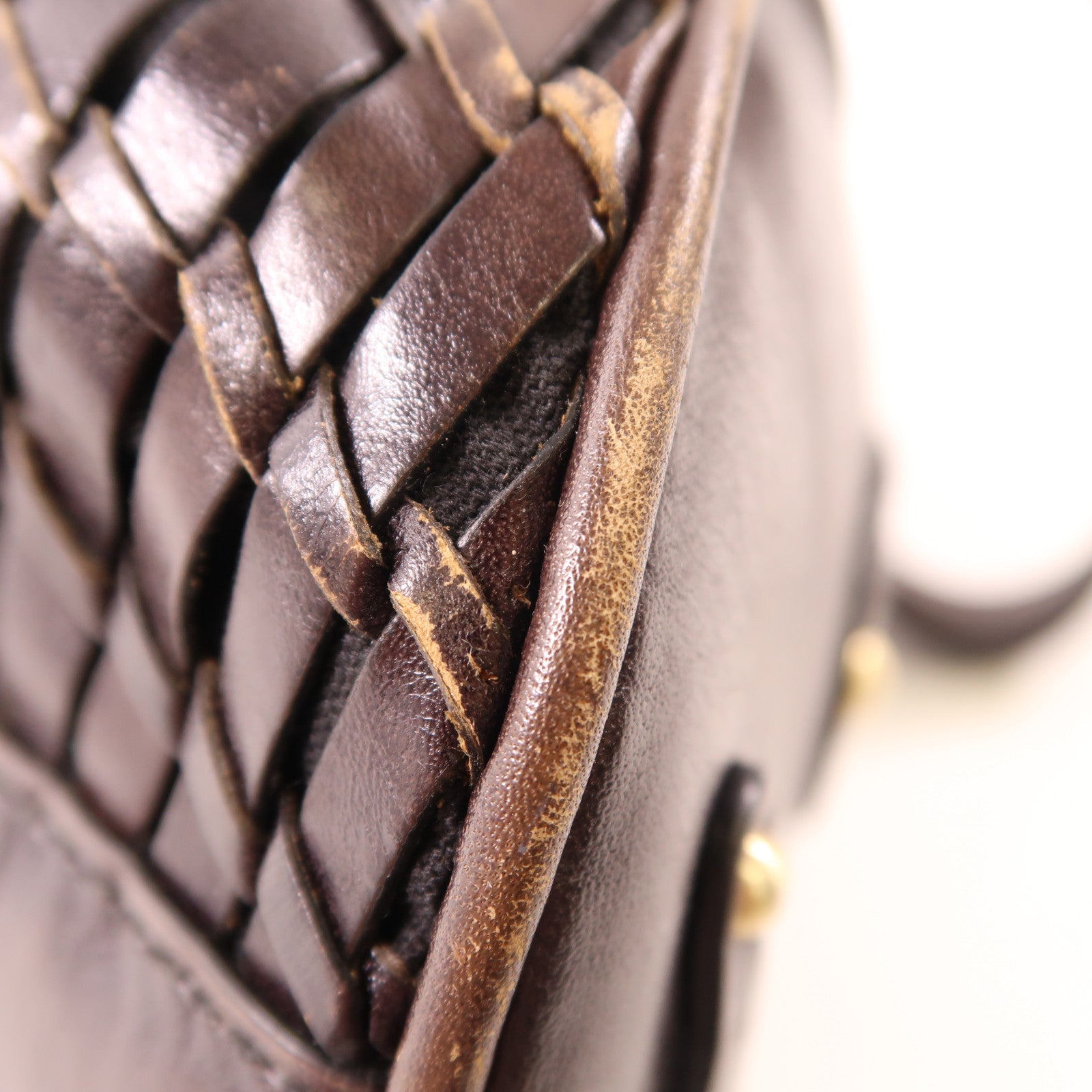 COLE HAAN GHW Shoulder Bag Handbag Calfskin Leather Dark Brown