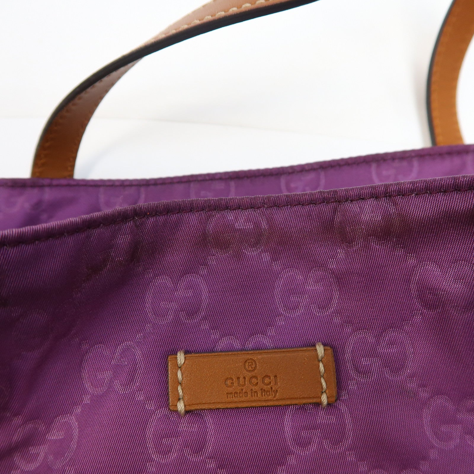 GUCCI 尼龍Tote Bag銀扣手挽袋紫色