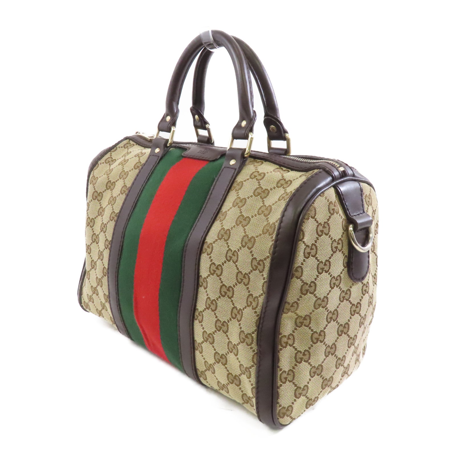 GUCCI 【激減優惠】帆布/皮革2 Way Boston Bag金扣手挽肩背兩用袋啡色