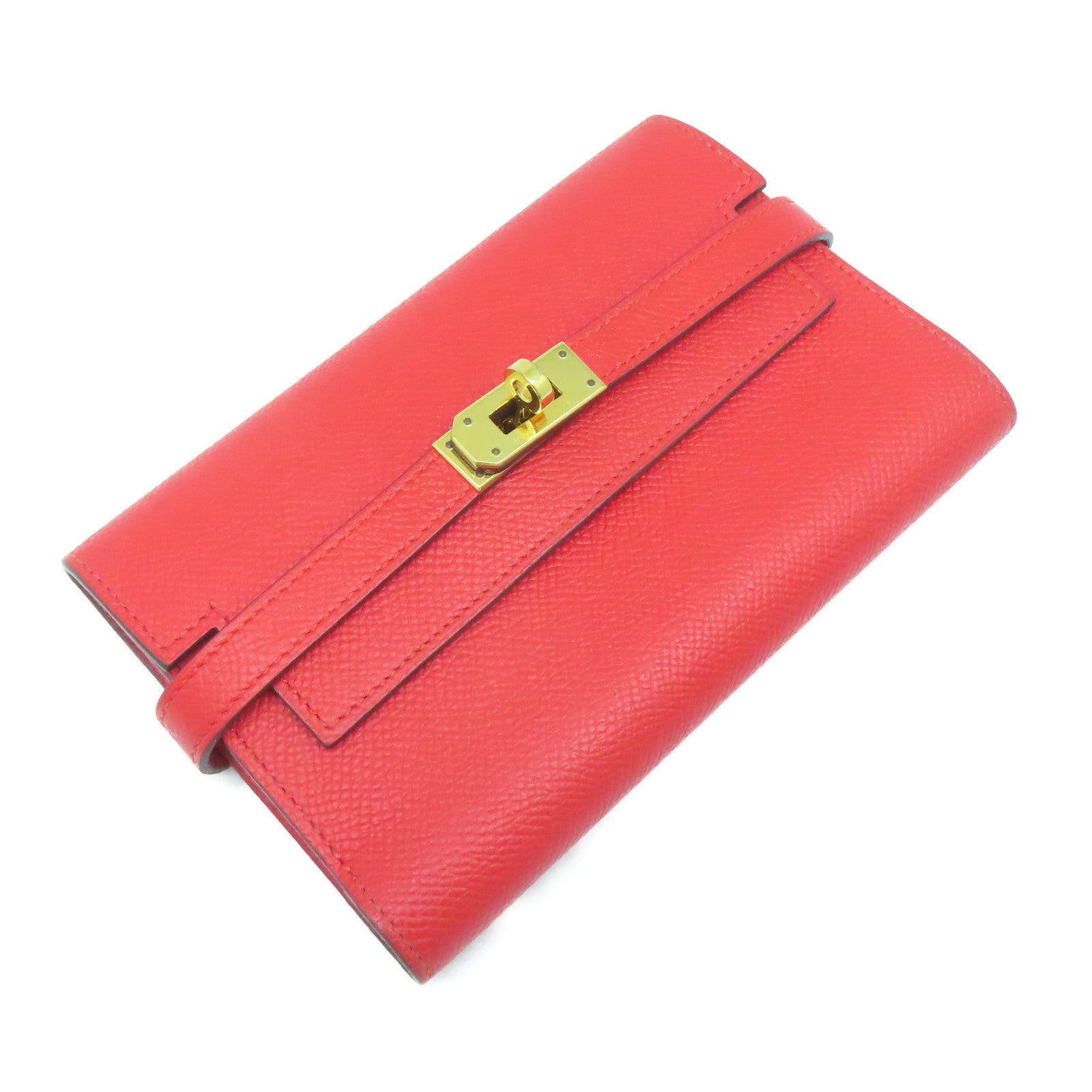 HERMES **【清倉大減價】Veau Epsom皮革Kelly Wallet金扣錢包紅色
