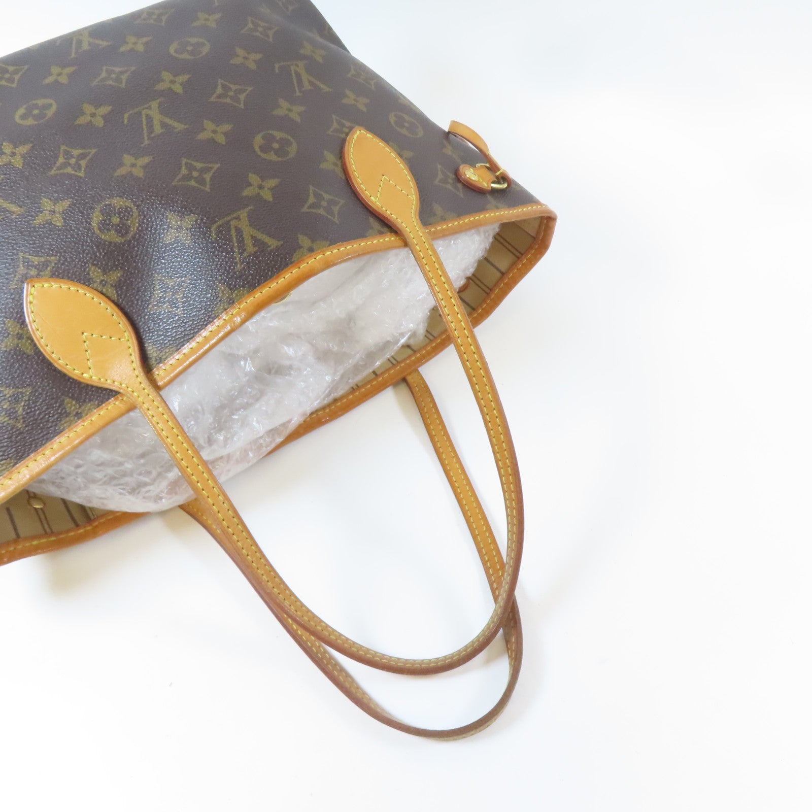 LOUIS VUITTON Monogram Neverfull PM金扣手挽袋啡色