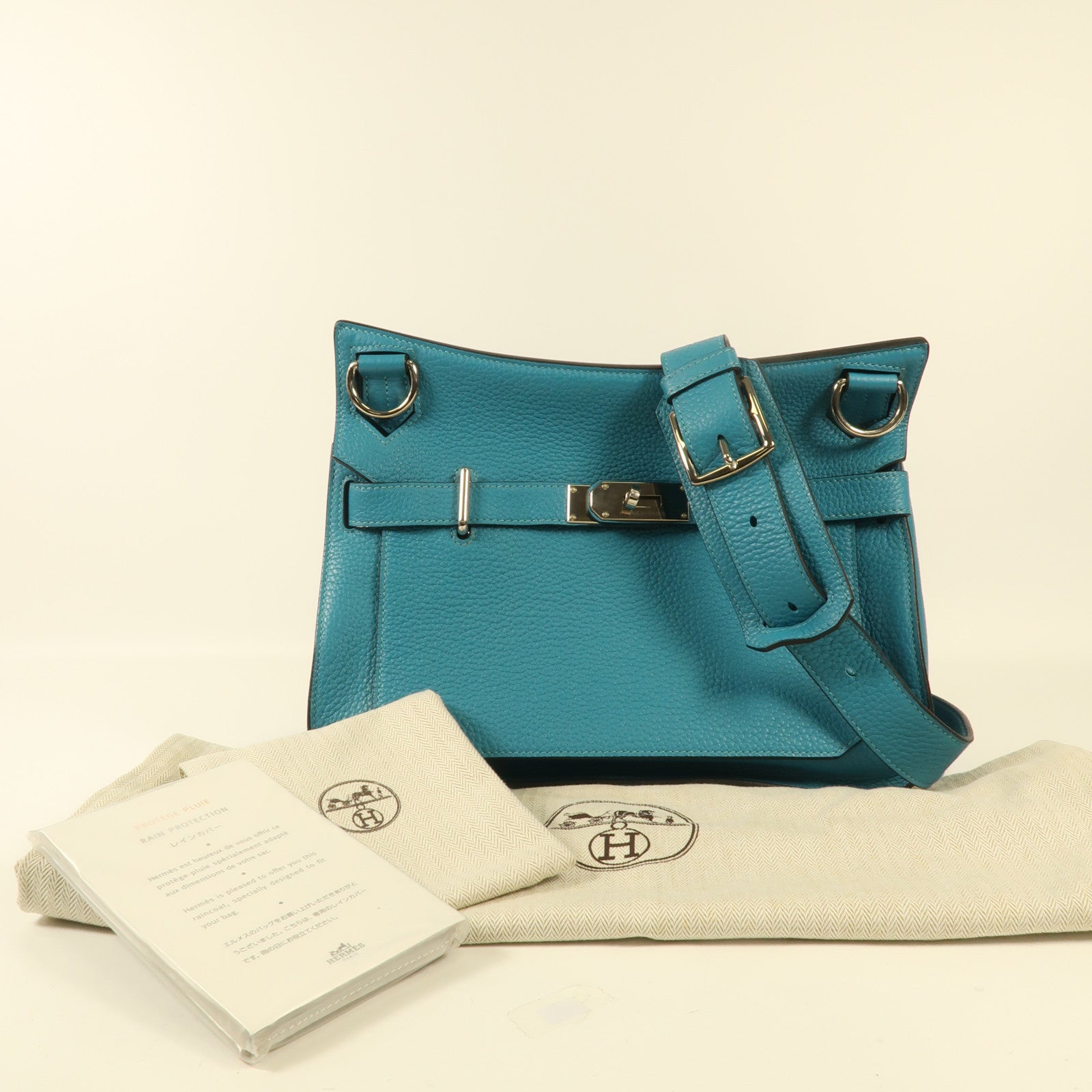 HERMES Clemence皮革Jypsiere 31銀扣肩背袋Bleu Lin