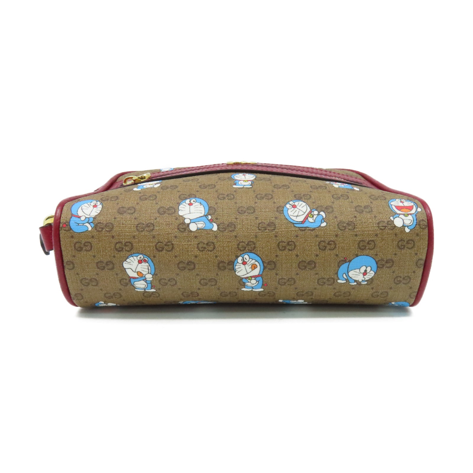 GUCCI 【激減優惠】塗層帆布Doraemon Mini Shoulder Bag金扣肩背袋啡色/酒紅色