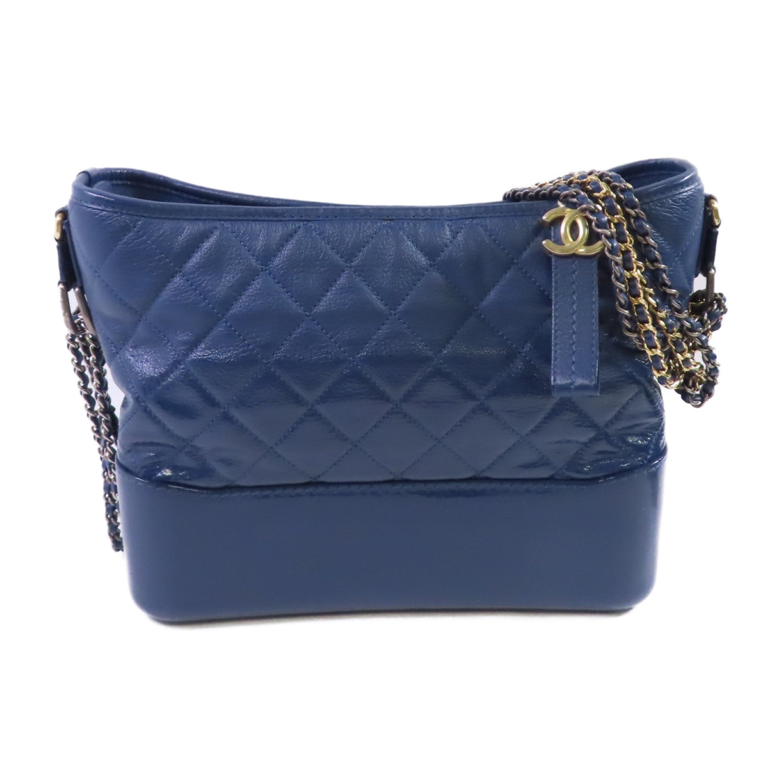CHANEL 【激減優惠】菱格羊皮皮革Gabrielle MM Chain Shoulder Bag金扣鏈帶肩背袋藍色