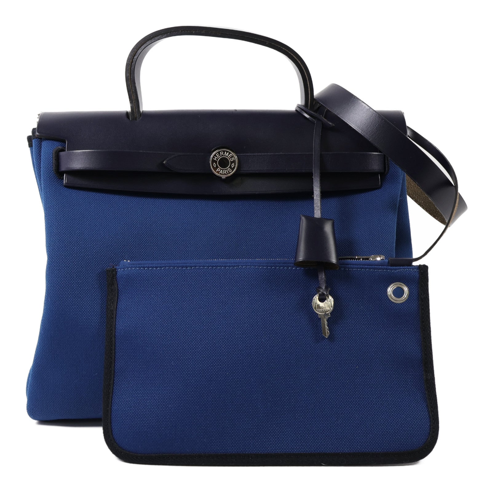 HERMES 帆布Herbag PM手挽肩背兩用袋Bleu Outremer