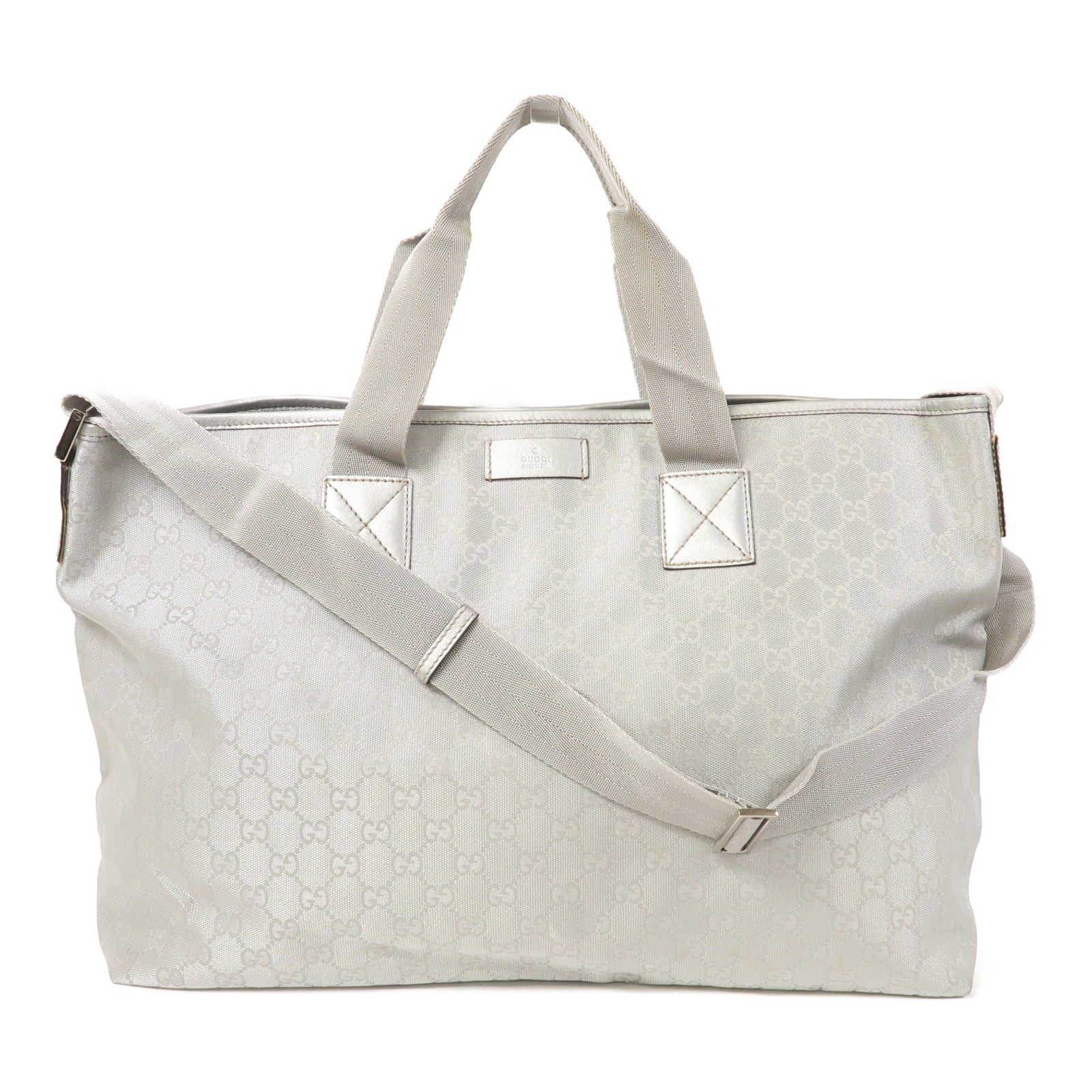 GUCCI 【清倉大減價】GG帆布2 Way Tote Bag銀扣手挽肩背兩用袋銀色