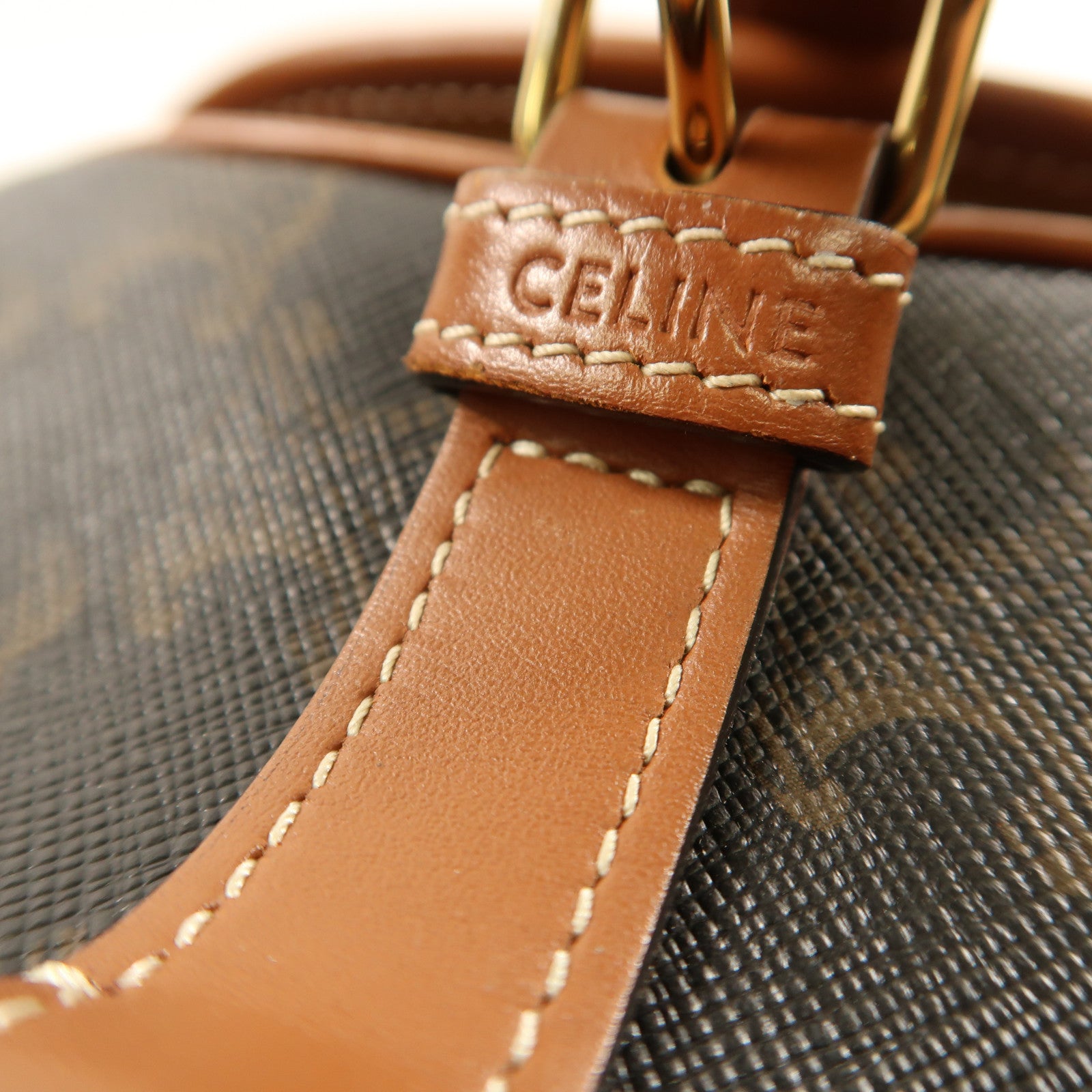CELINE 塗層帆布Folco金扣肩背袋啡色