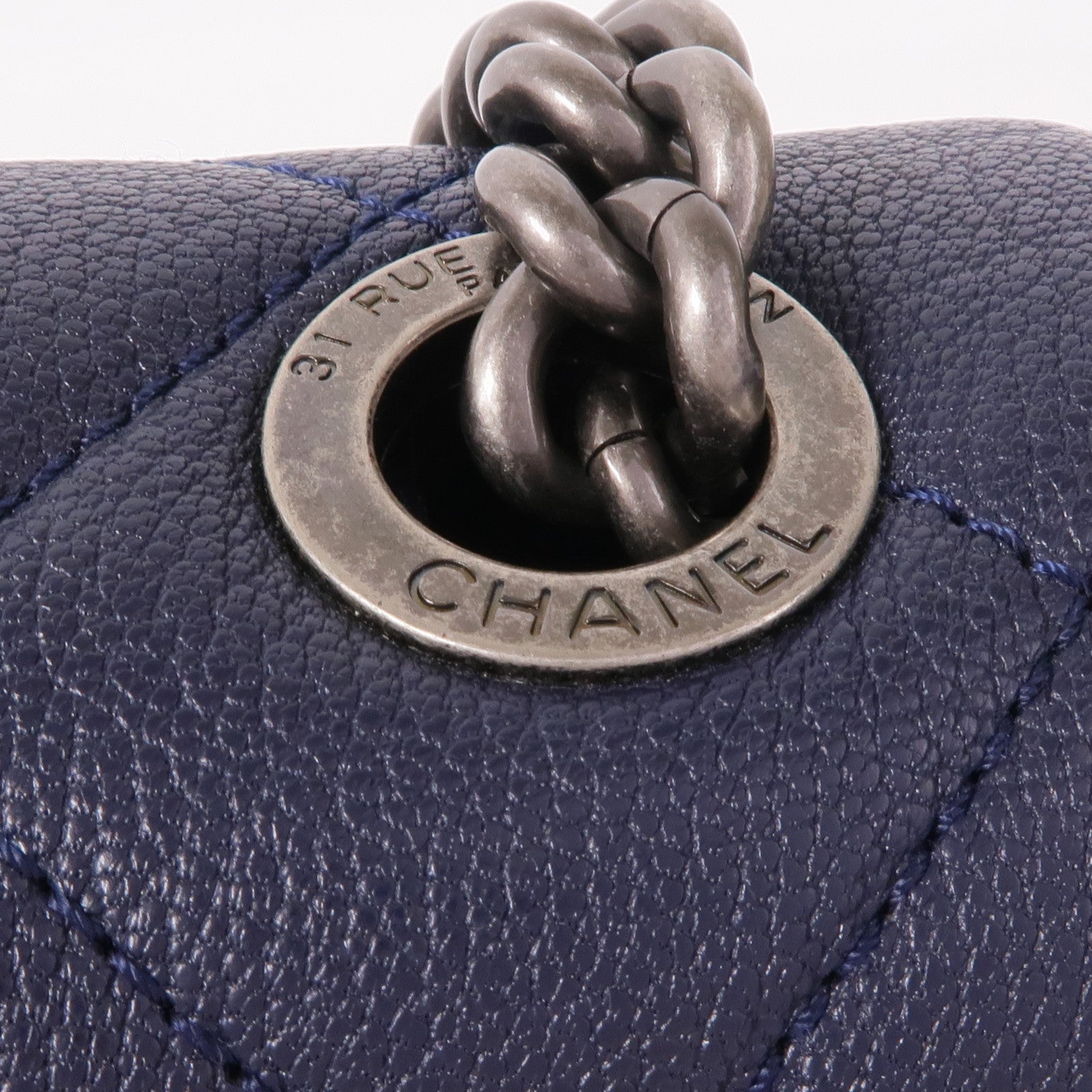 CHANEL 牛皮皮革Chain Shoulder銀扣手挽肩背兩用袋