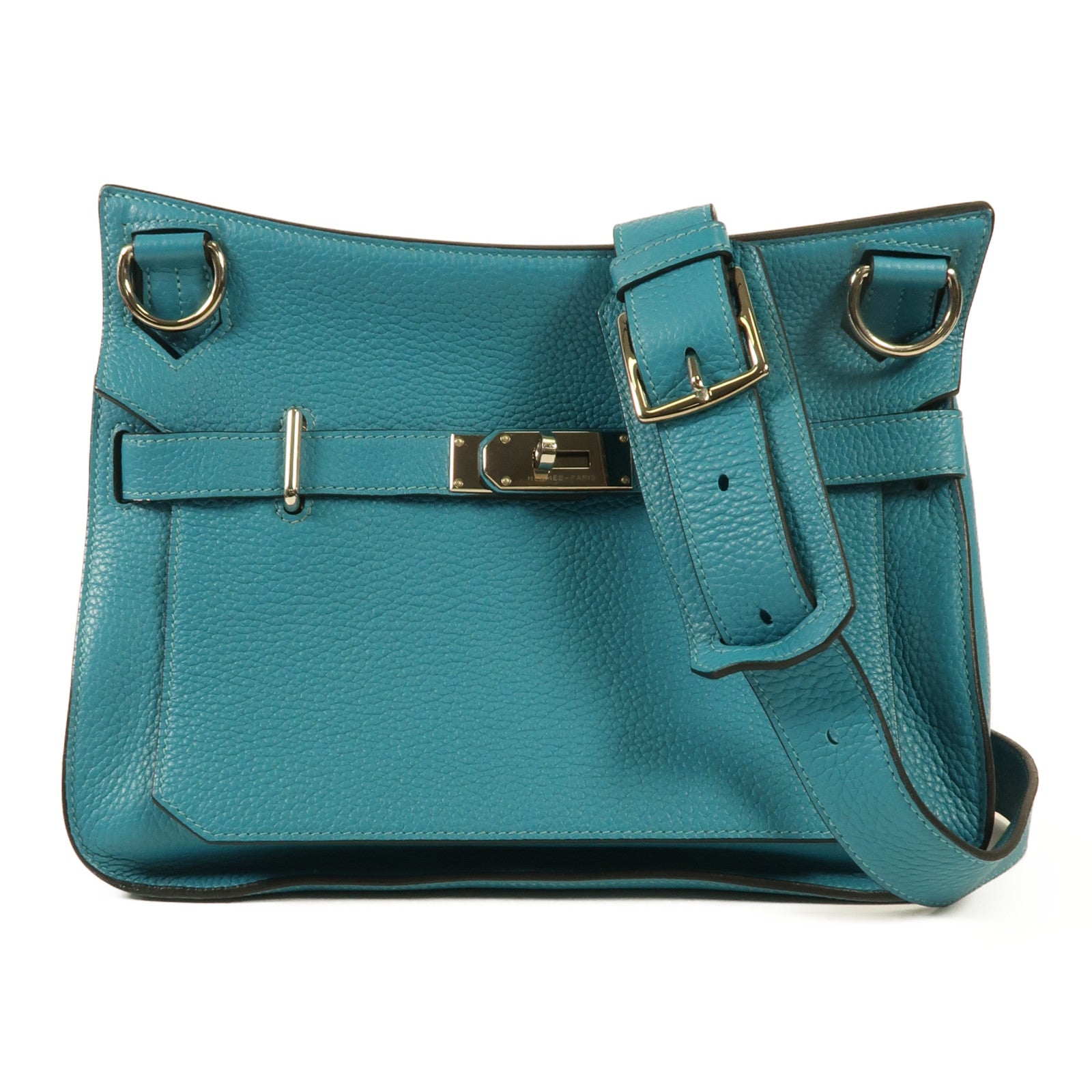 HERMES Clemence皮革Jypsiere 31銀扣肩背袋Bleu Lin