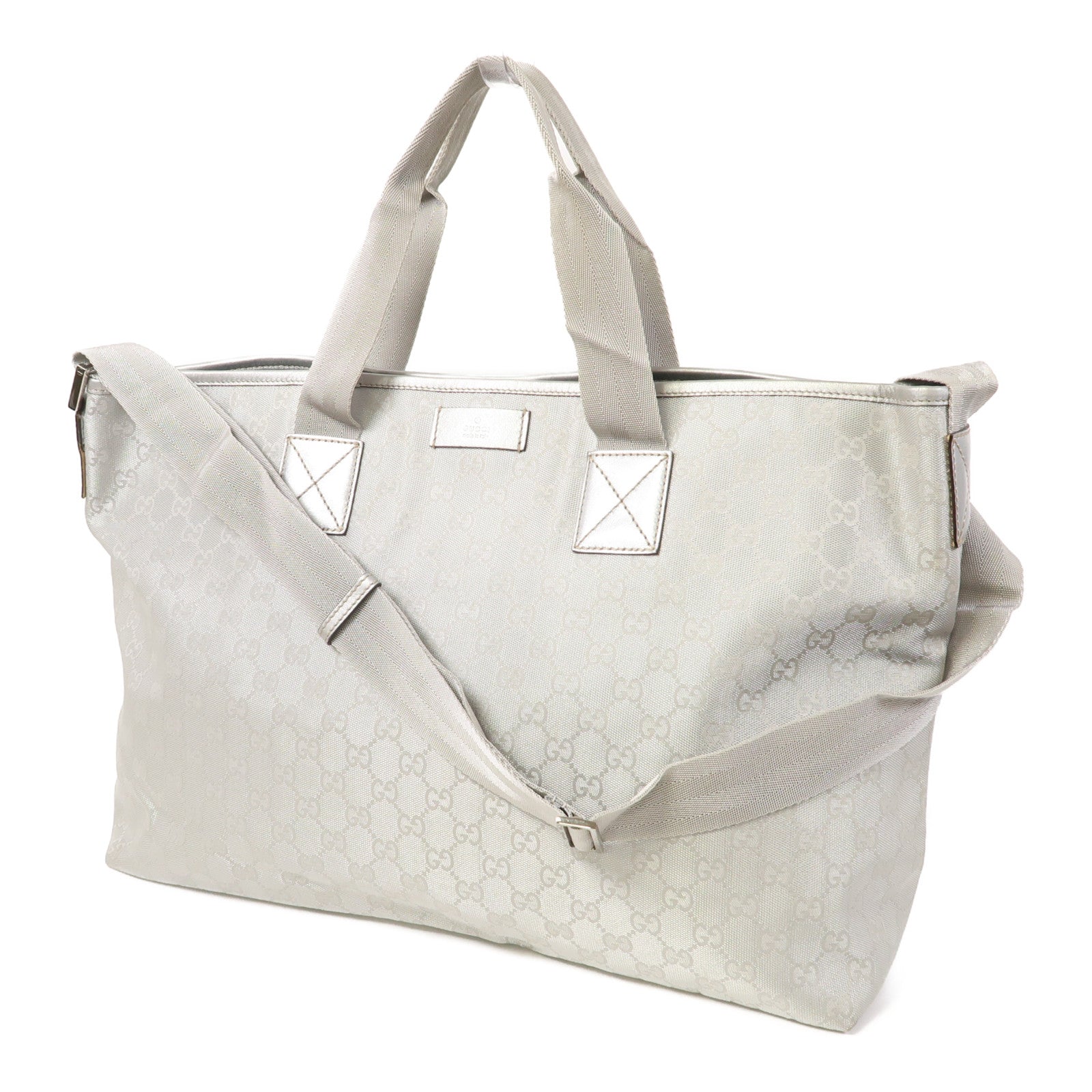 GUCCI 【清倉大減價】GG帆布2 Way Tote Bag銀扣手挽肩背兩用袋銀色
