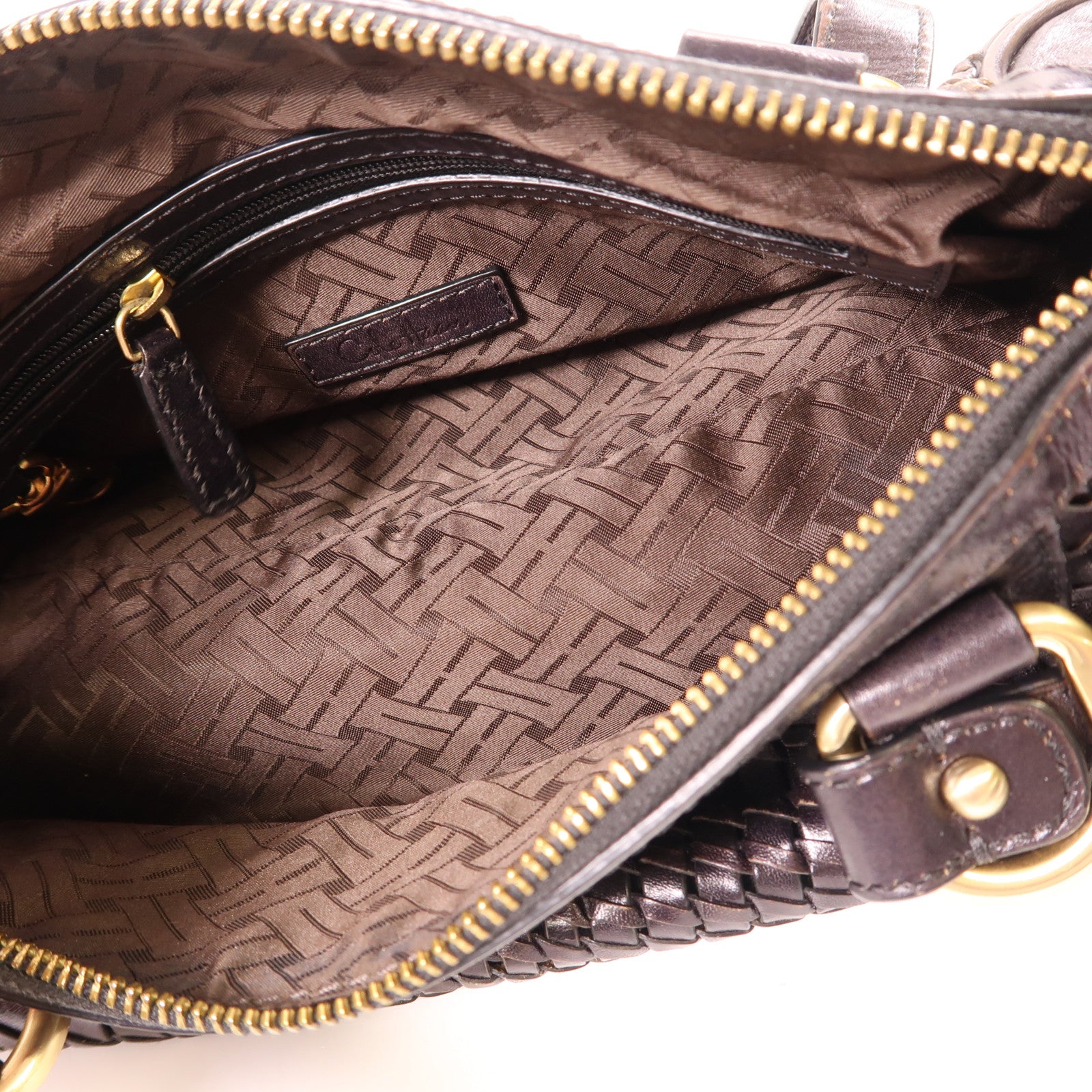 COLE HAAN GHW Shoulder Bag Handbag Calfskin Leather Dark Brown